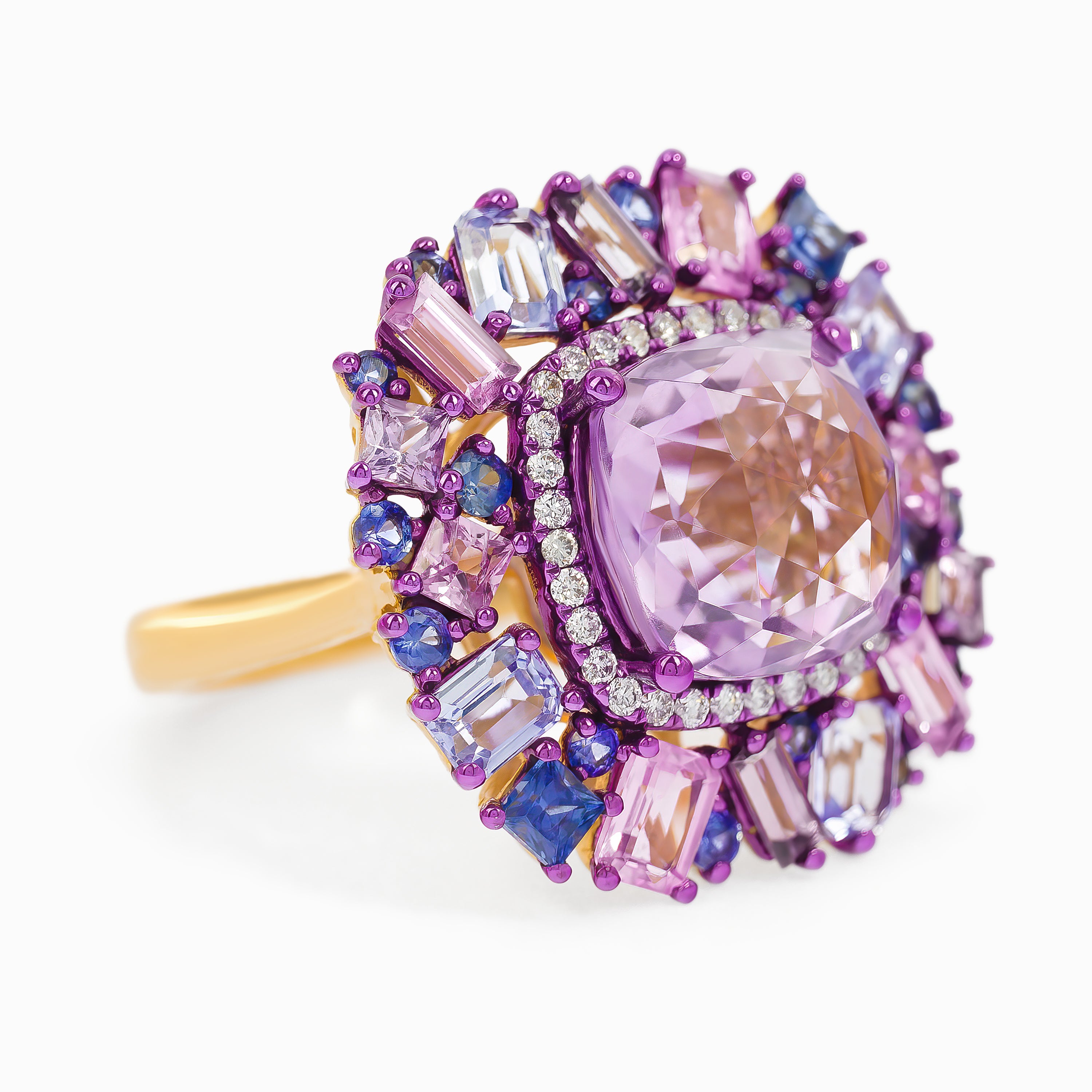 Rose Gold Ring with Amethyst, Sapphire Stones