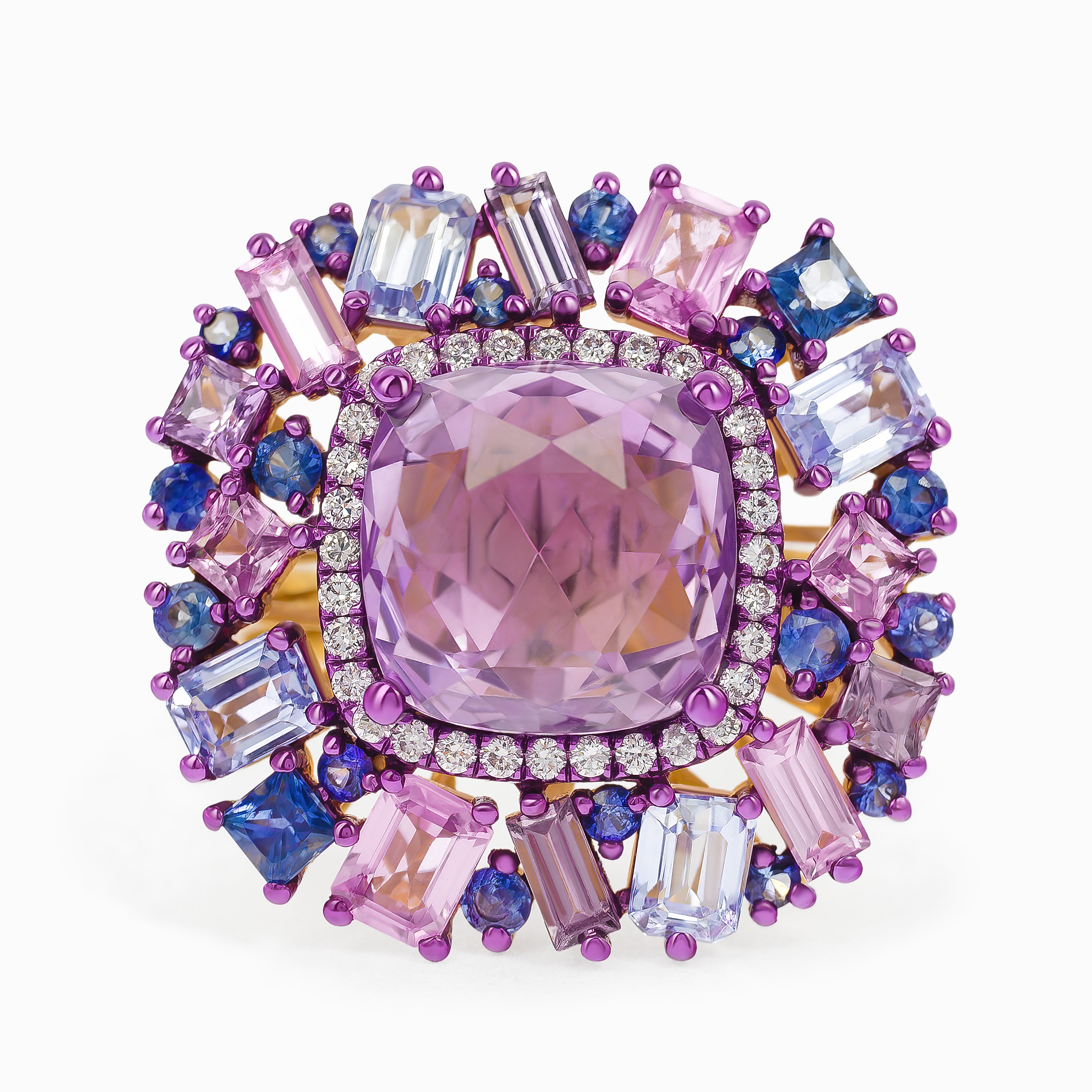 Rose Gold Ring with Amethyst, Sapphire Stones