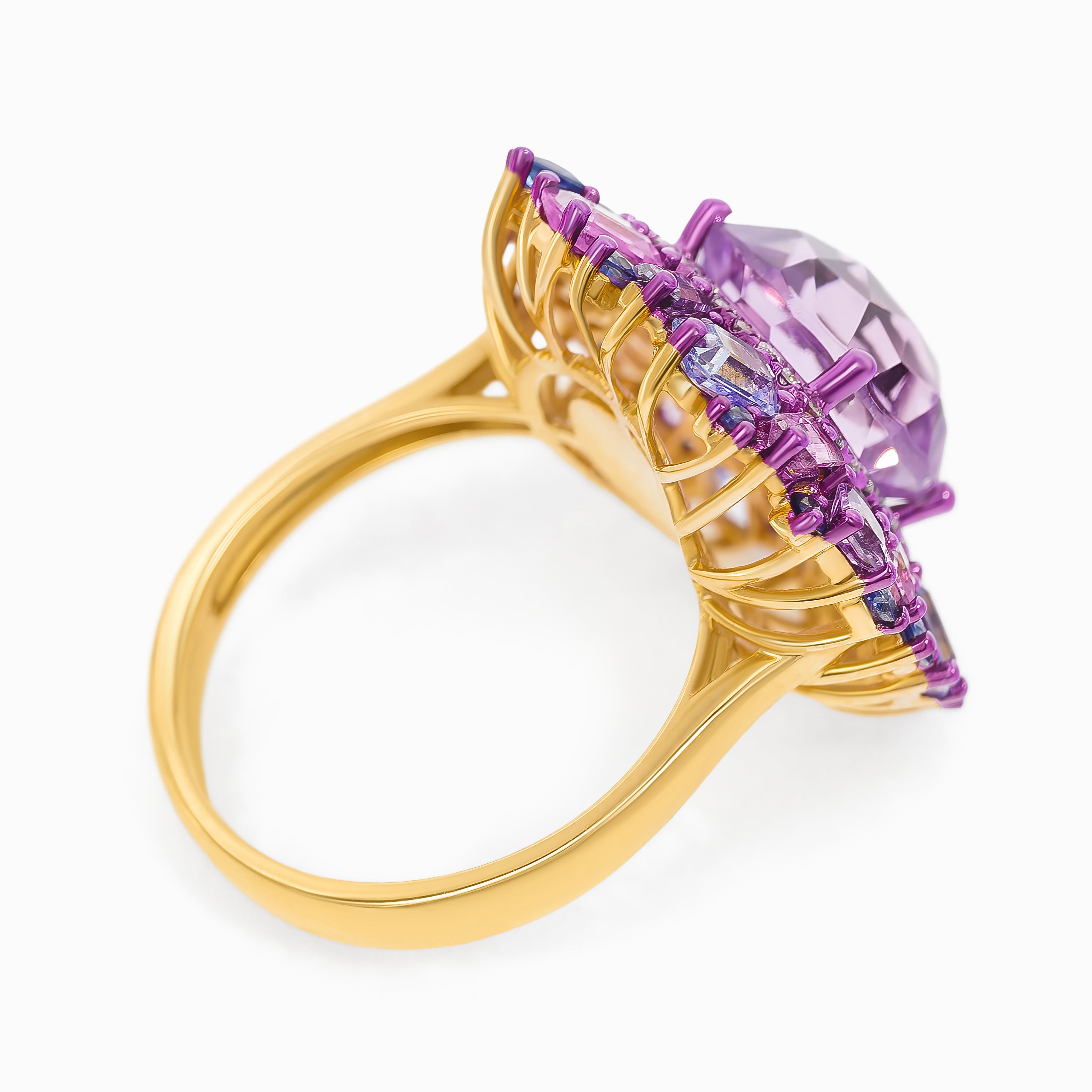Rose Gold Ring with Amethyst, Sapphire Stones