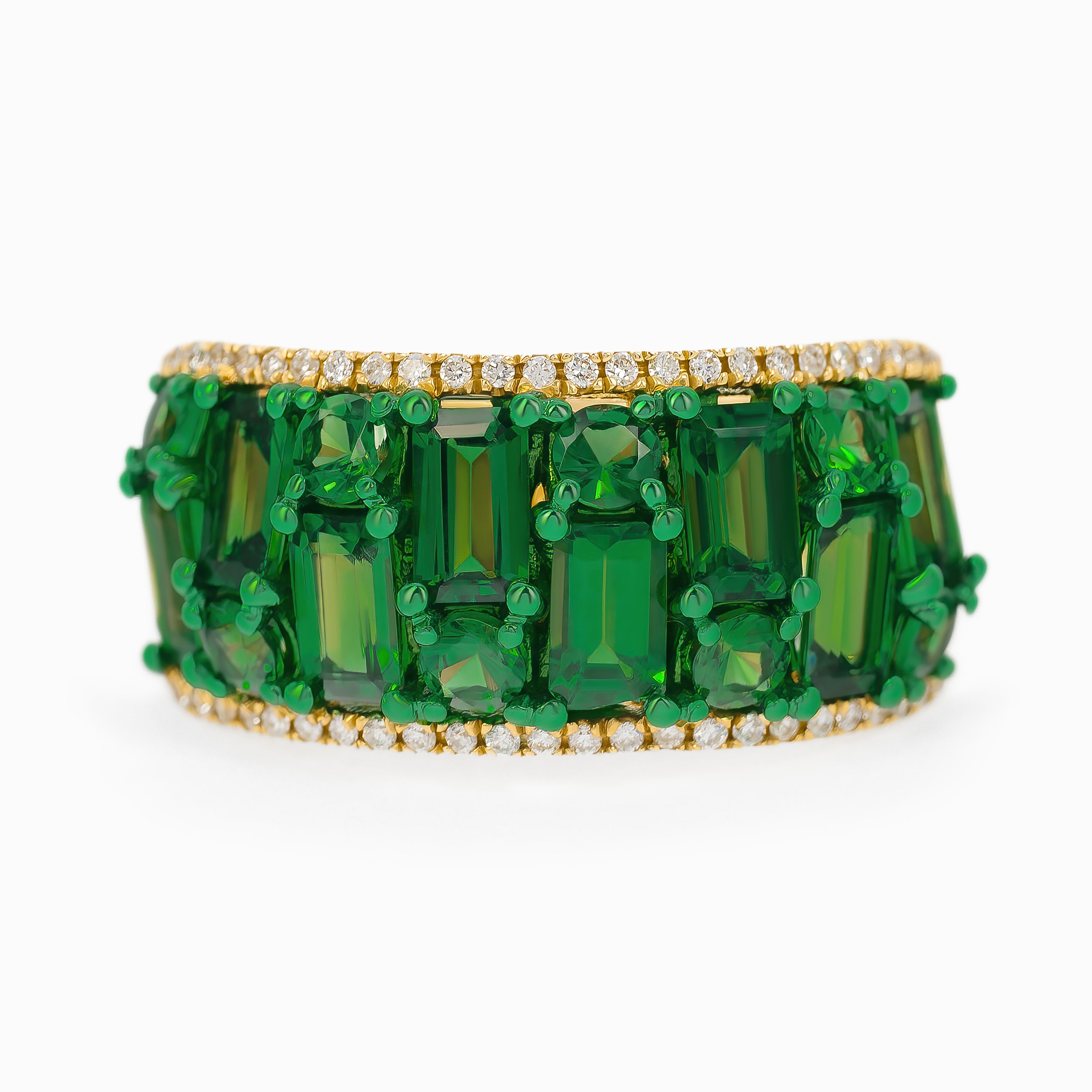 Yellow Gold Ring with Diamond, Tsavorite Stones