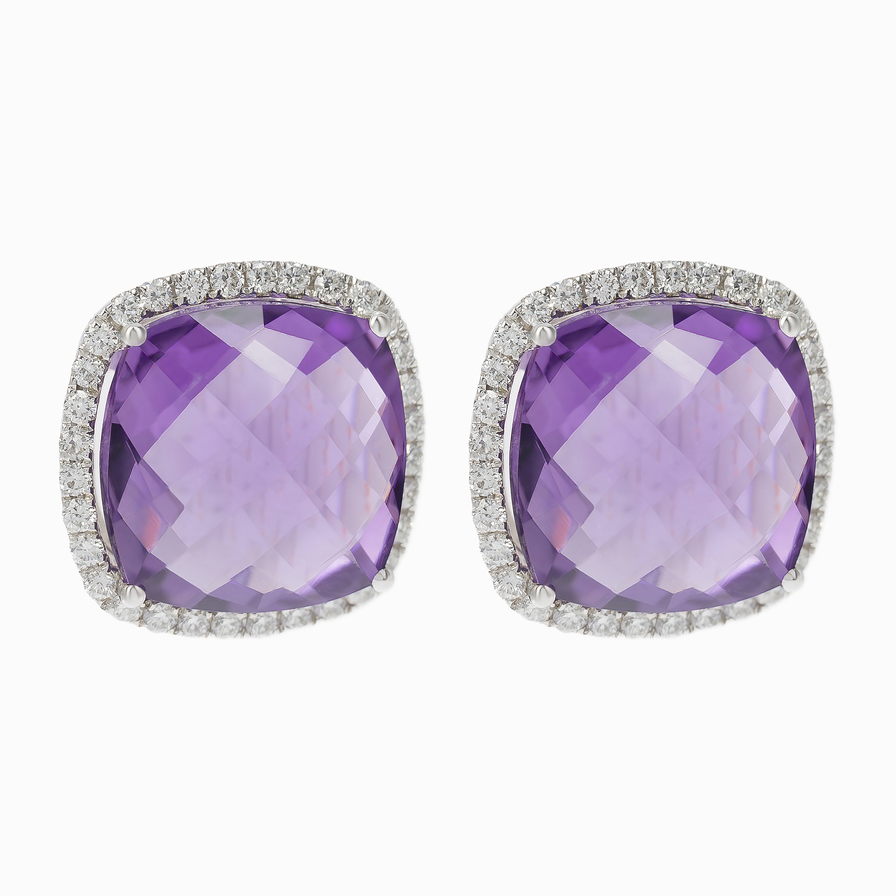 White Gold Stud Earrings with Amethyst Stones