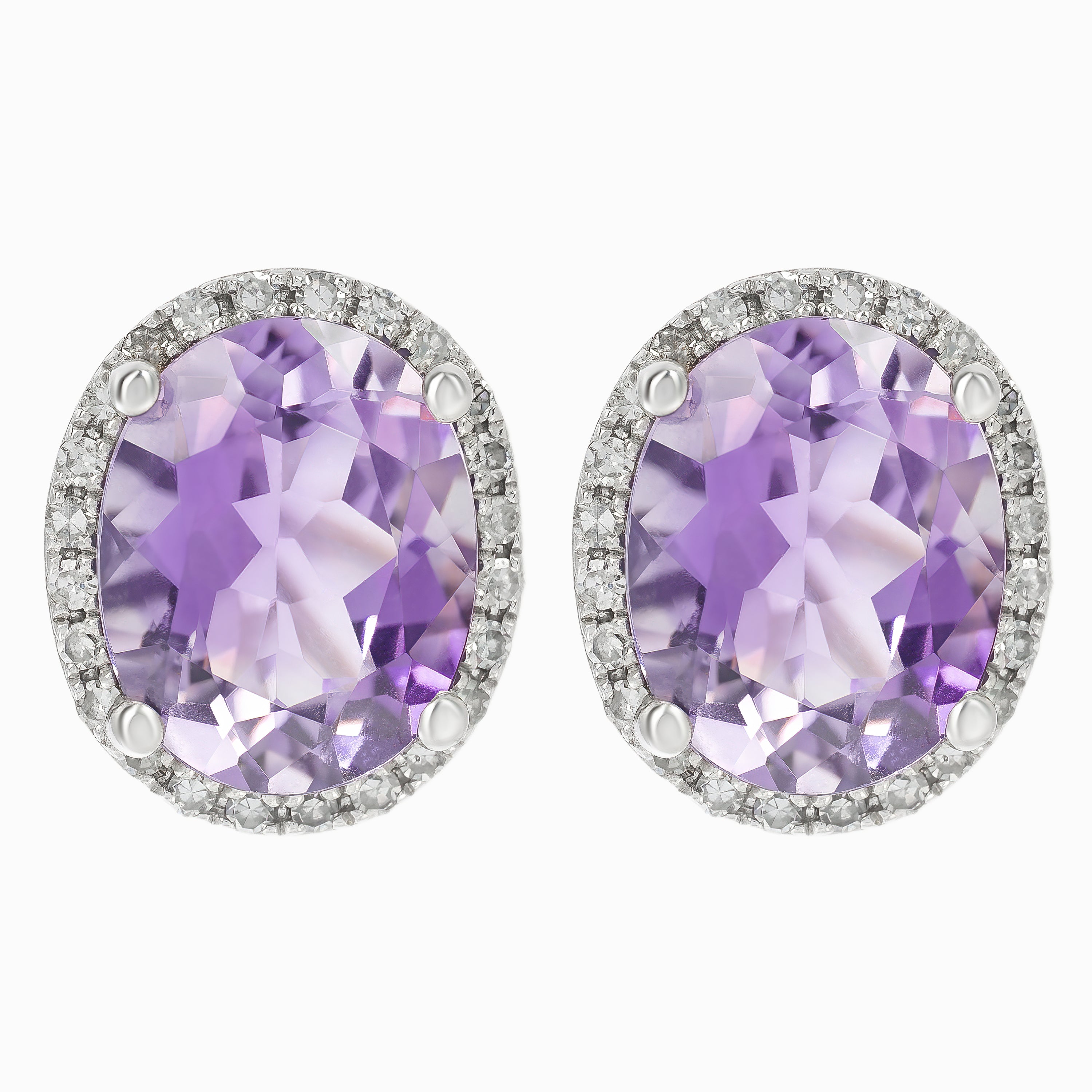 White Gold Stud Earrings with Amethyst, Diamond Stones