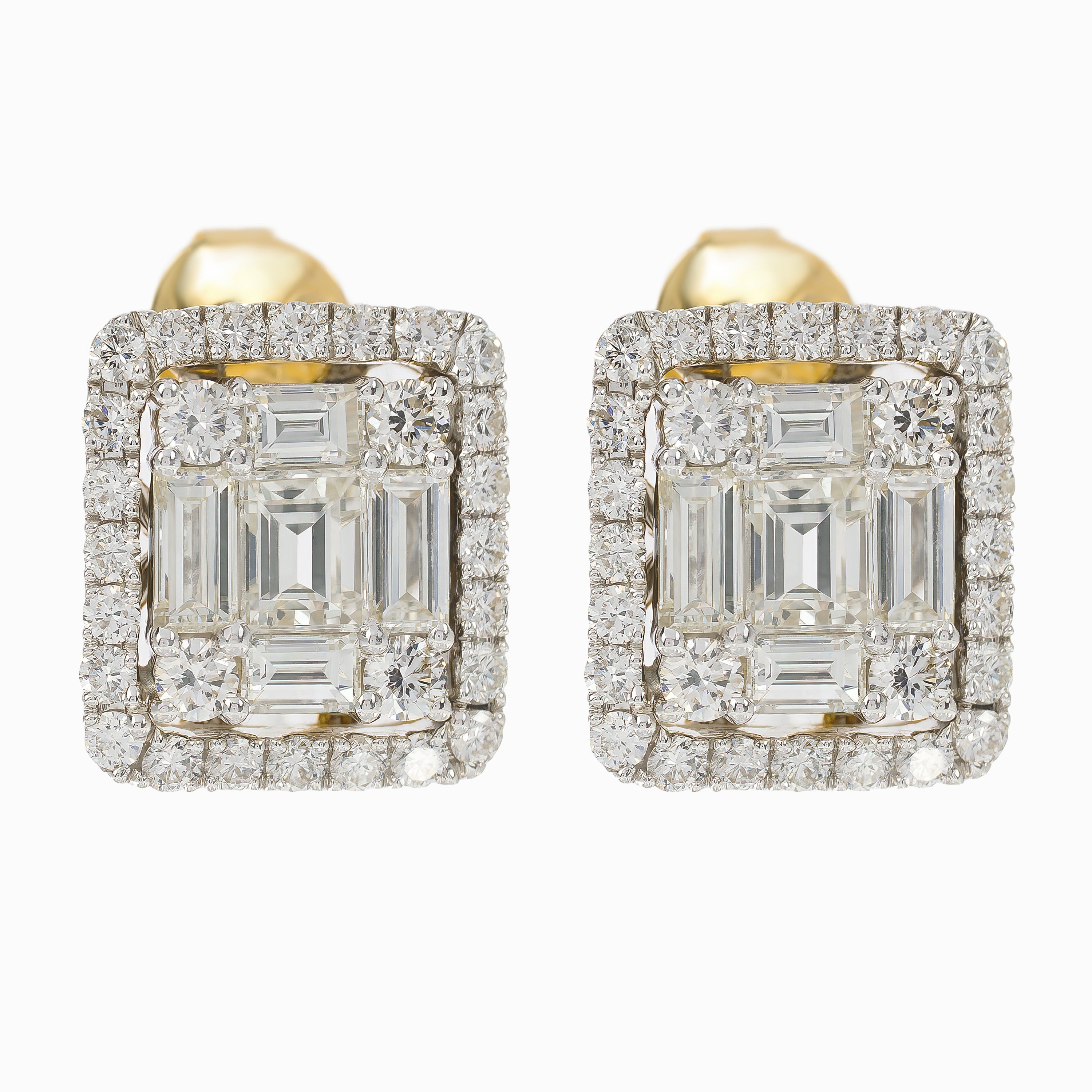 Yellow Gold Stud Earrings with Diamond Only Stones