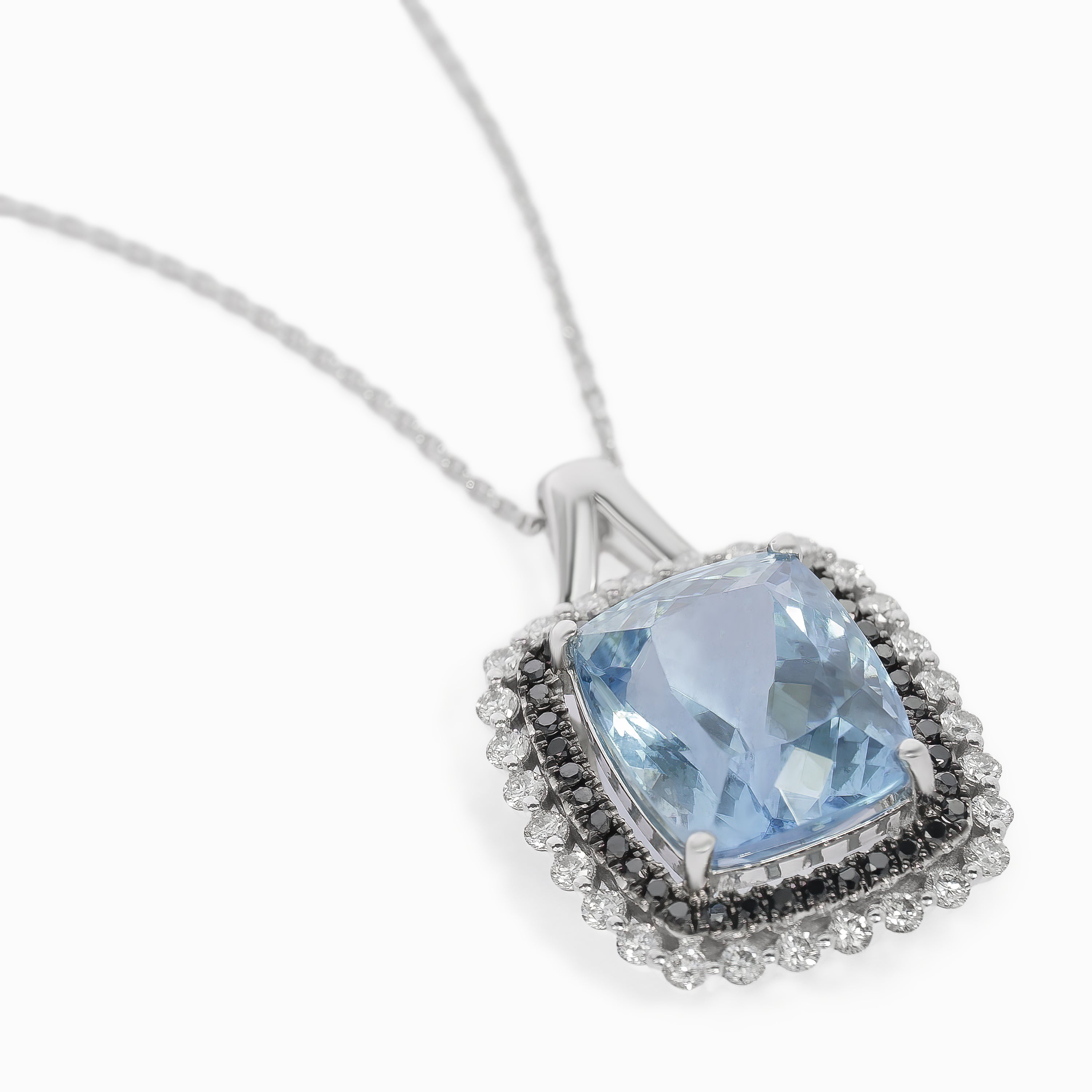 White Gold Pendant Necklace with Aquamarine, Diamond Stones