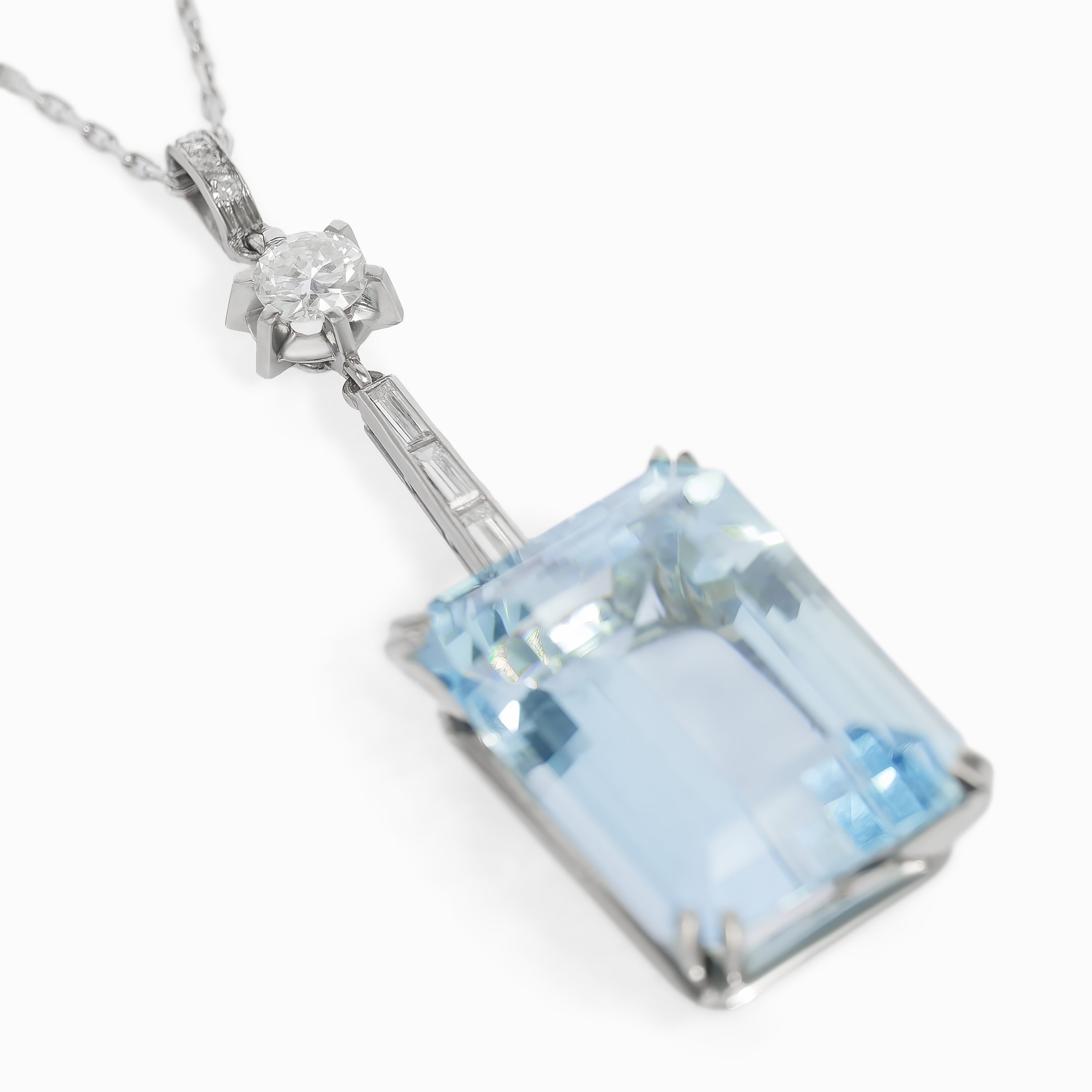 White Gold Aquamarine and Diamond Pendant