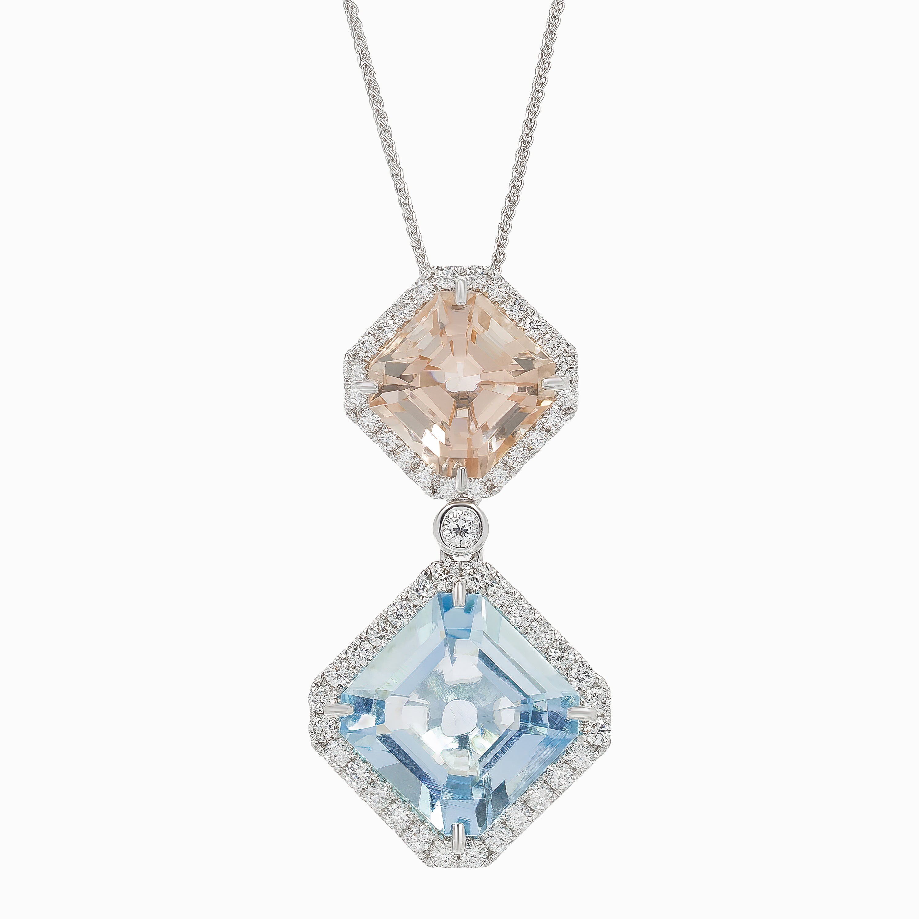 White Gold Pendant Necklace with Aquamarine, Morganite Stones