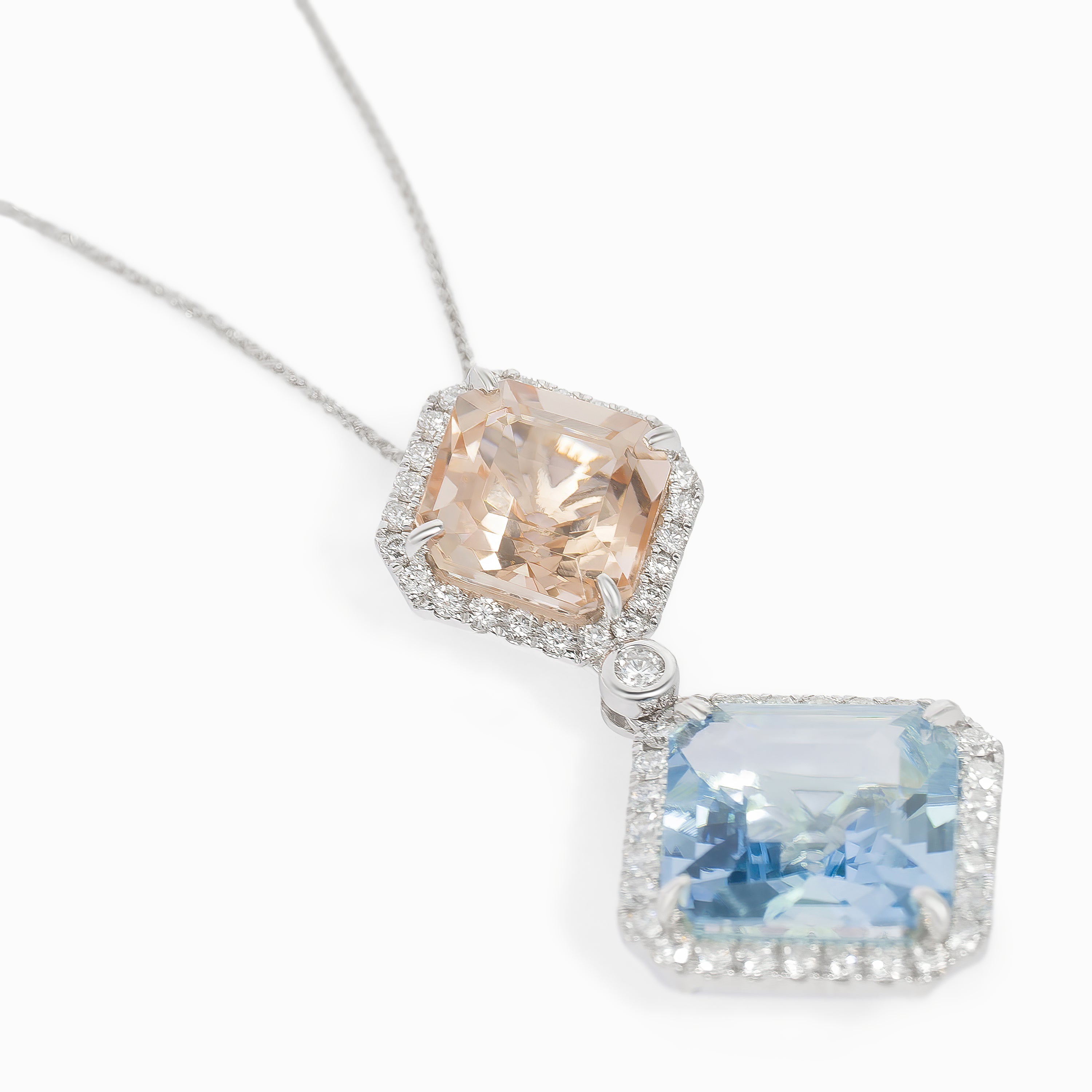 White Gold Pendant Necklace with Aquamarine, Morganite Stones