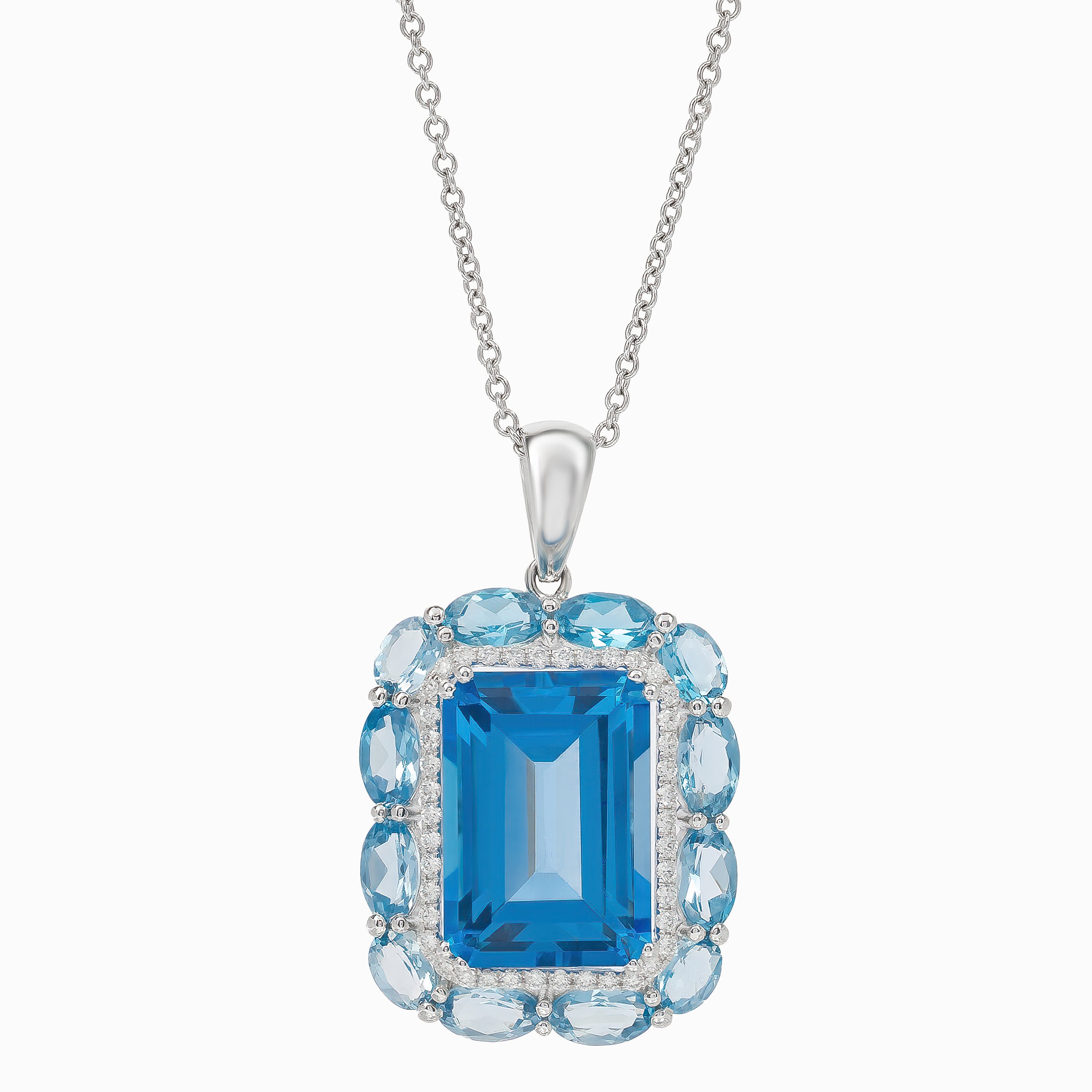White Gold Pendant Necklace with Diamond, Topaz Stones