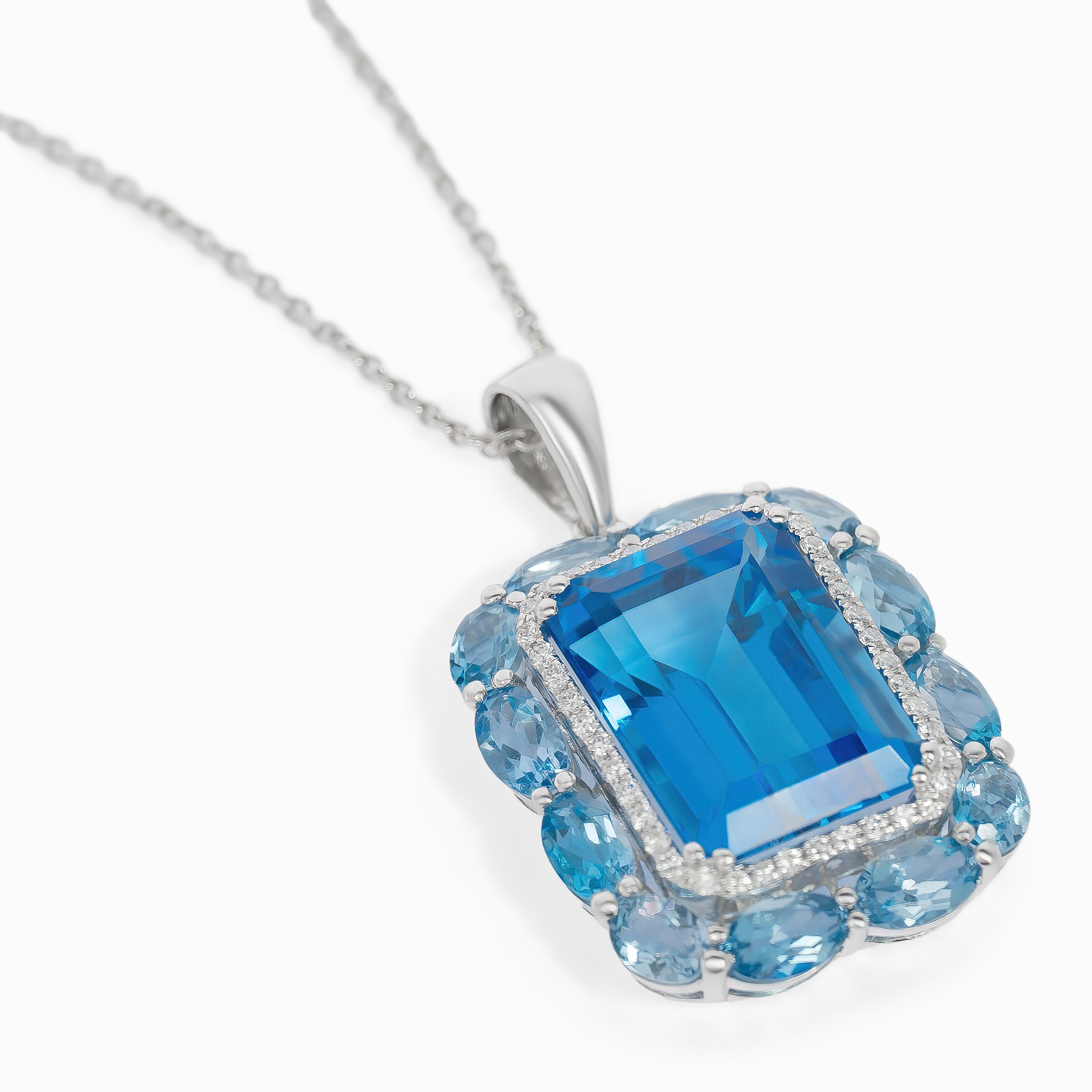 White Gold Pendant Necklace with Diamond, Topaz Stones