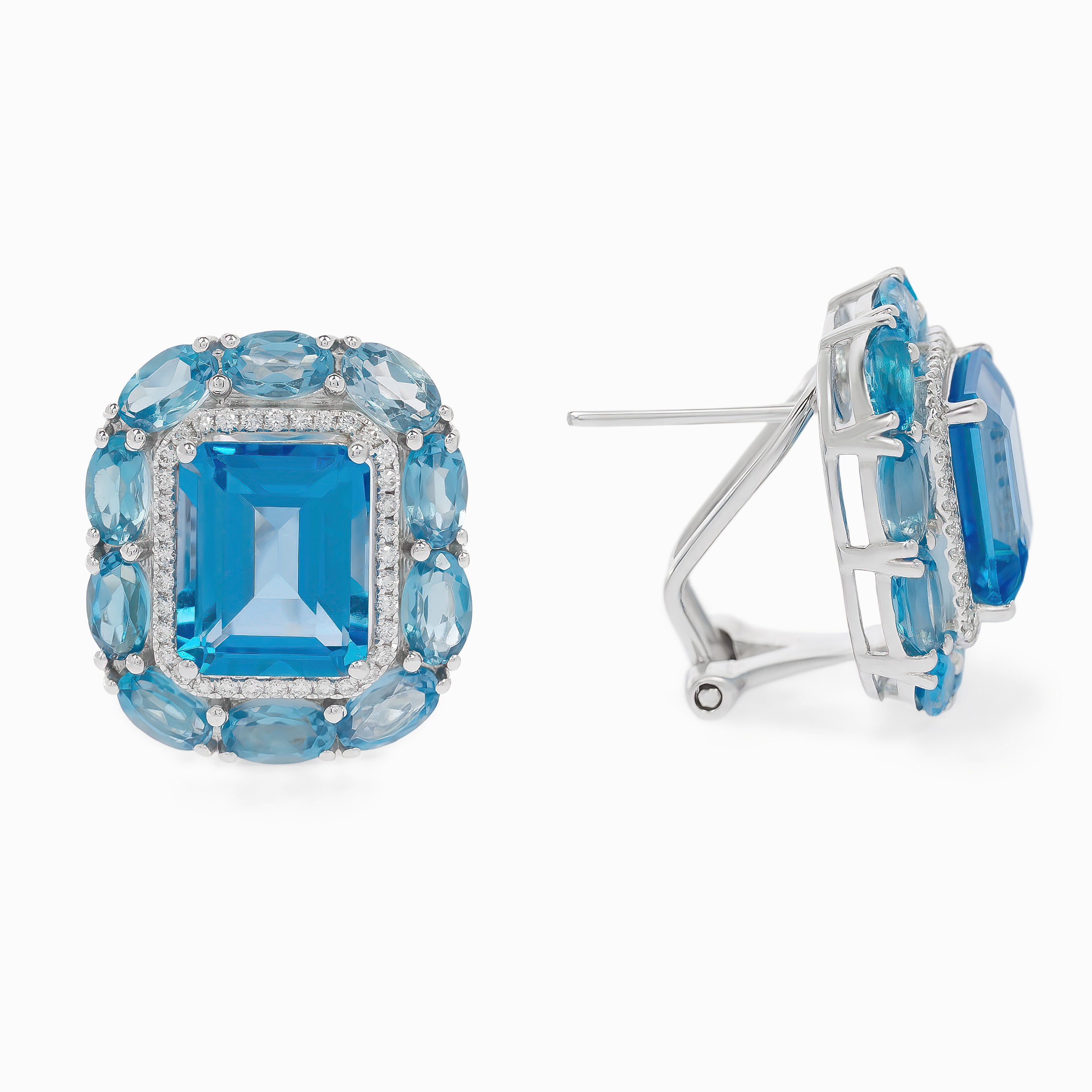 White Gold Stud Earrings with Diamond, Topaz Stones