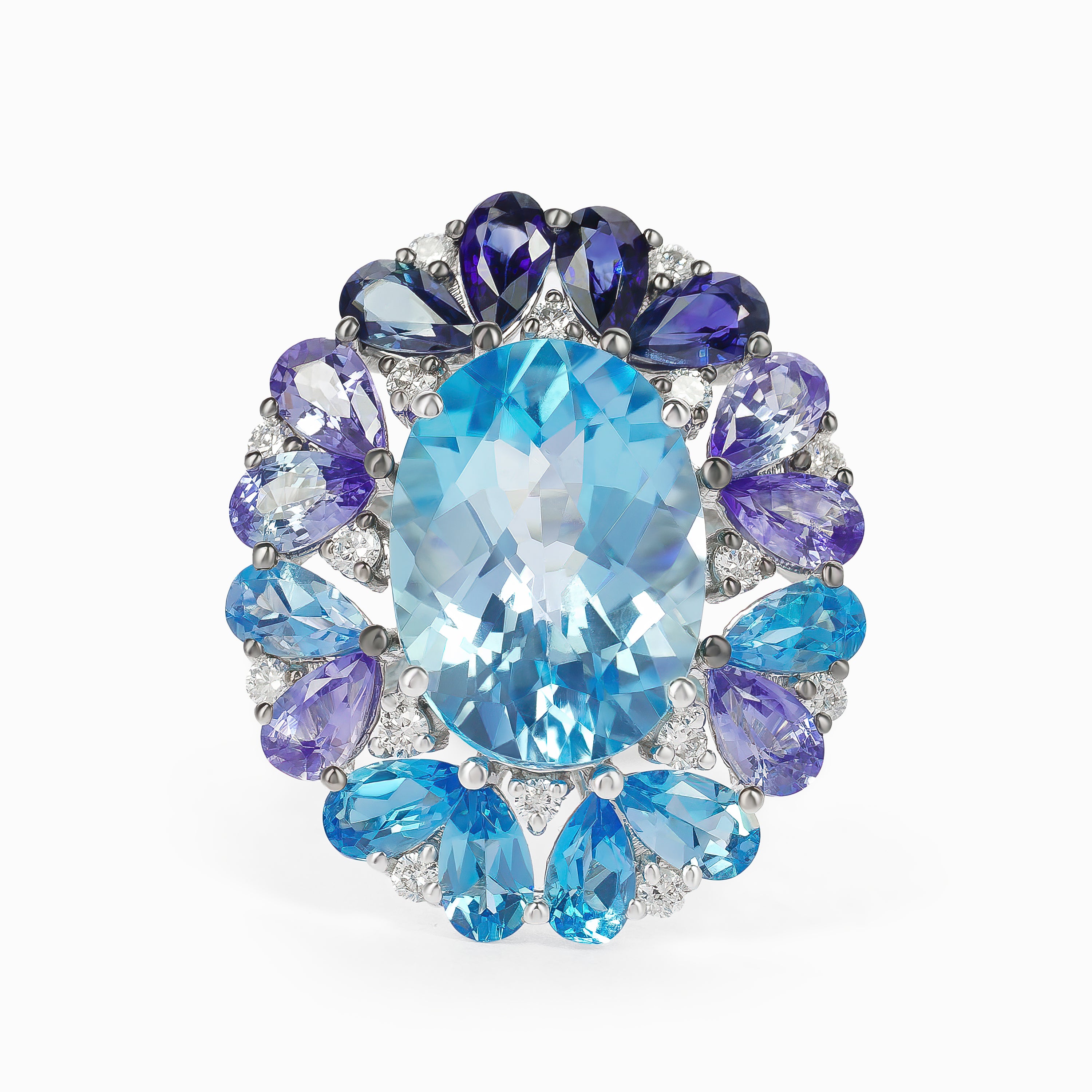 White Gold Ring with Diamond, Sapphire Stones