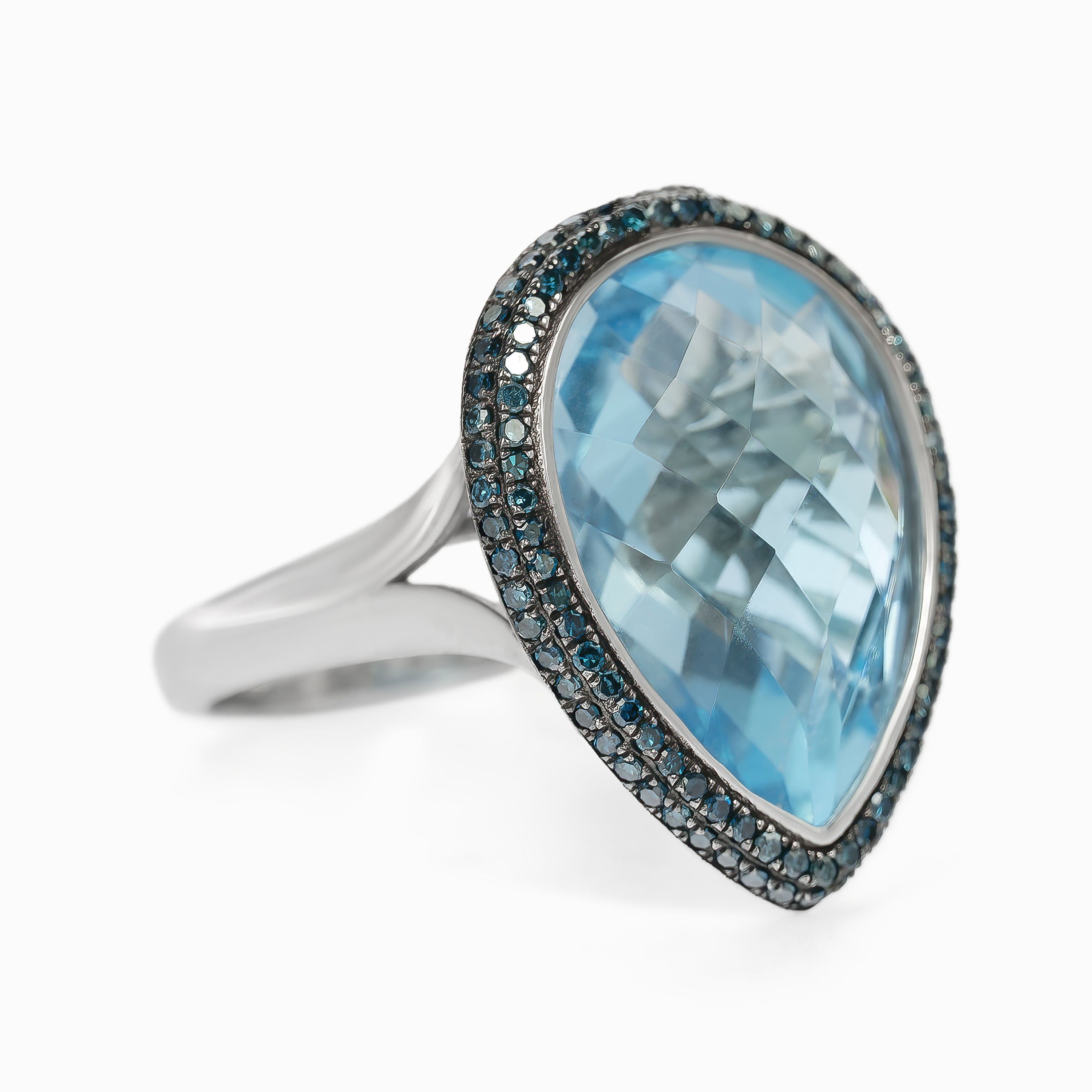 White Gold Ring with Diamond, Topaz Stones