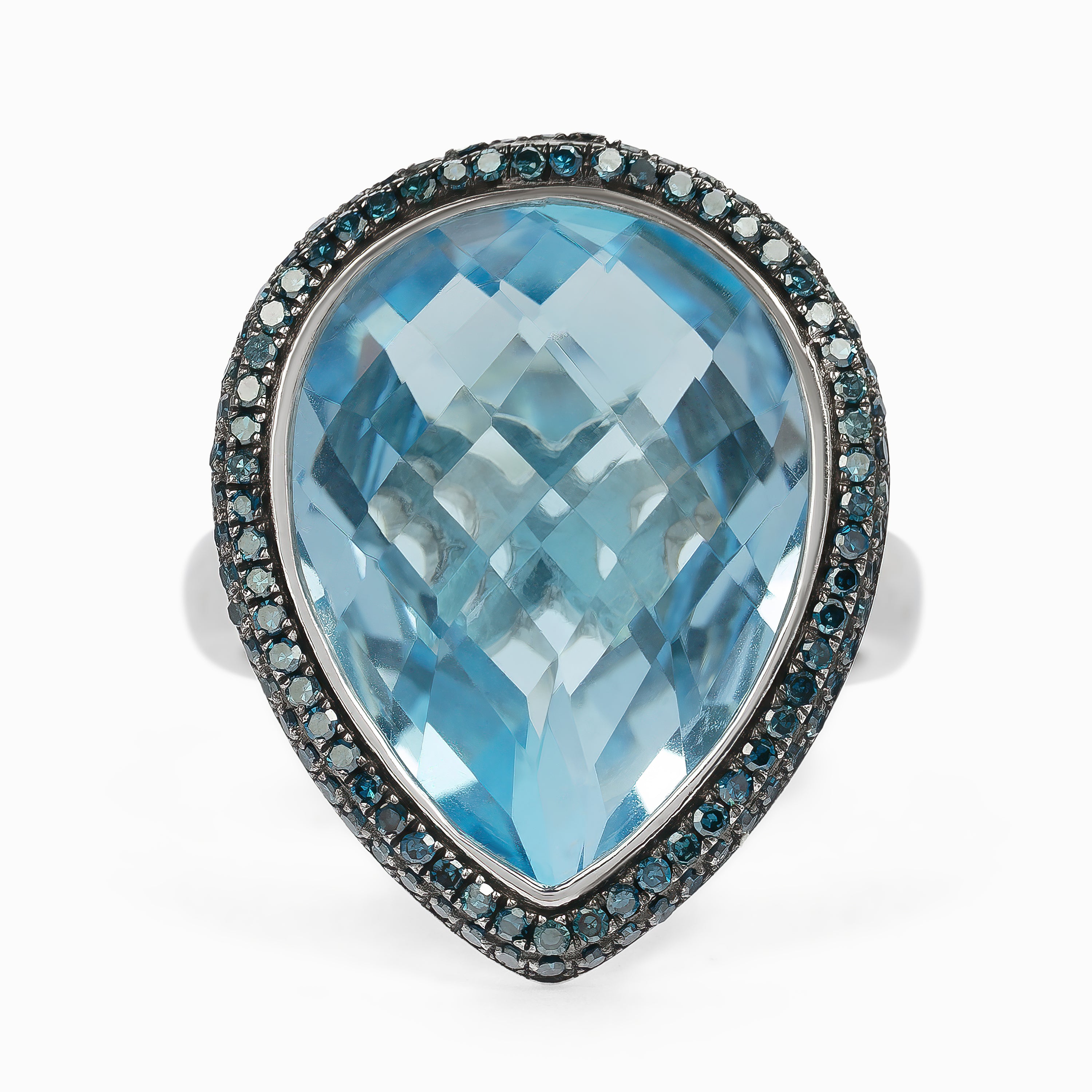 White Gold Ring with Diamond, Topaz Stones