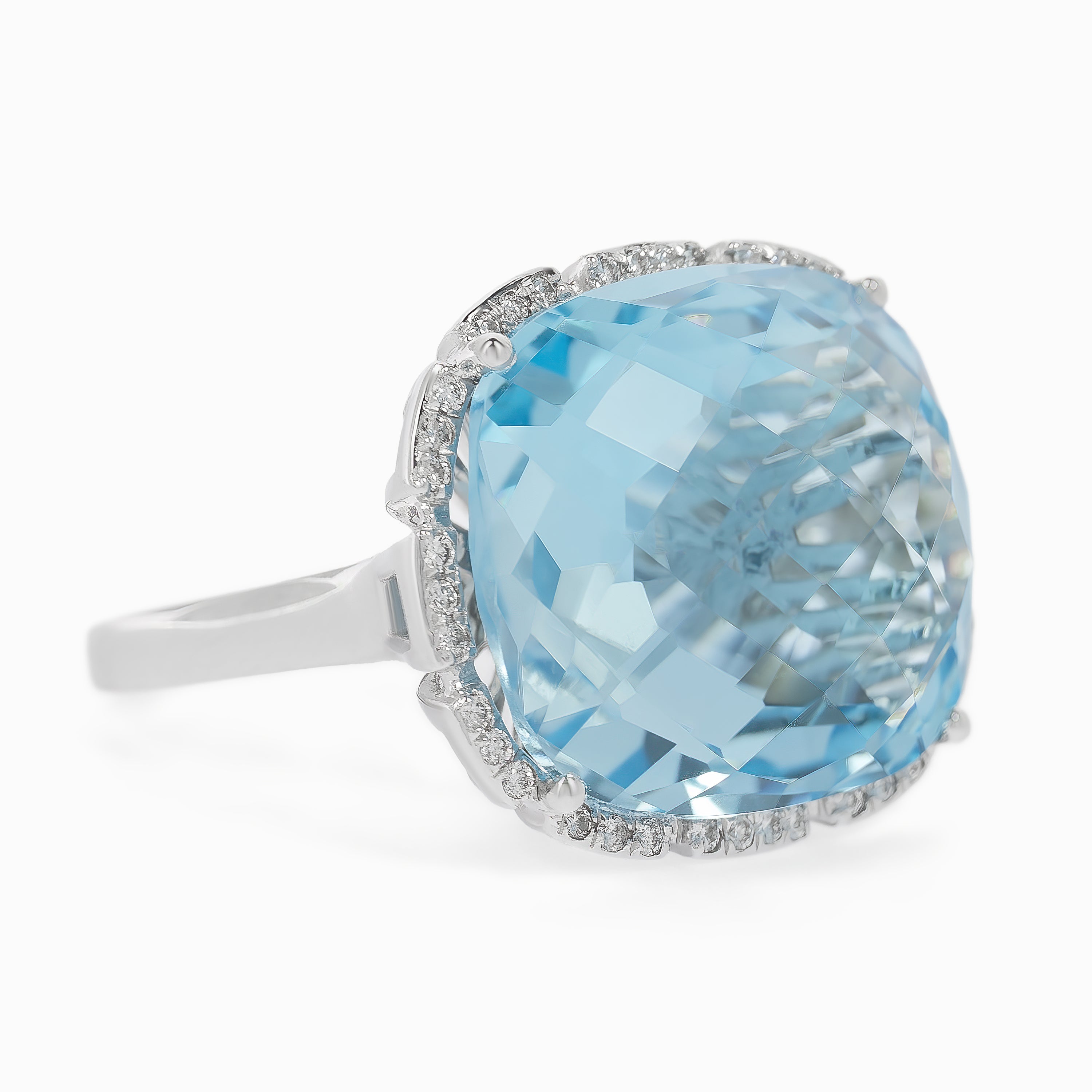 White Gold Ring with Diamond, Topaz Stones