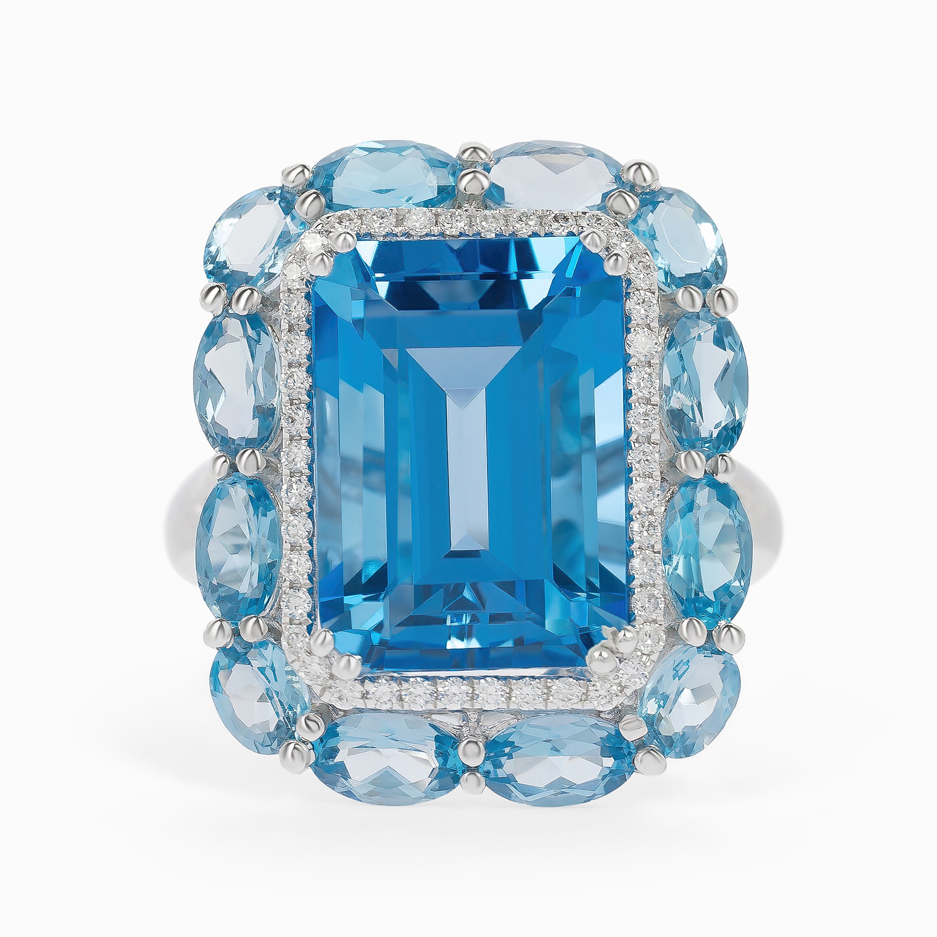 White Gold Ring with Diamond, Topaz Stones