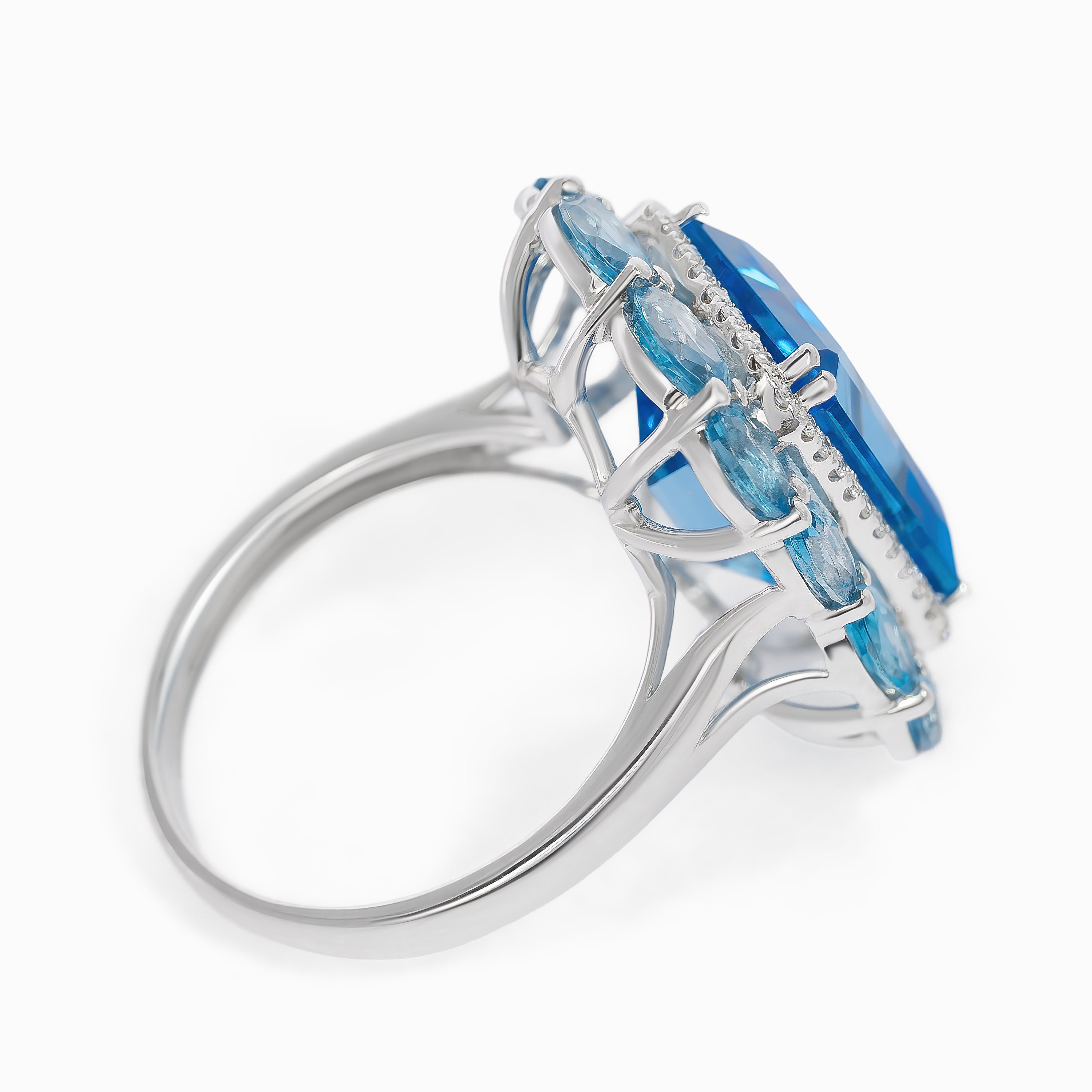 White Gold blue topaz and diamond ring