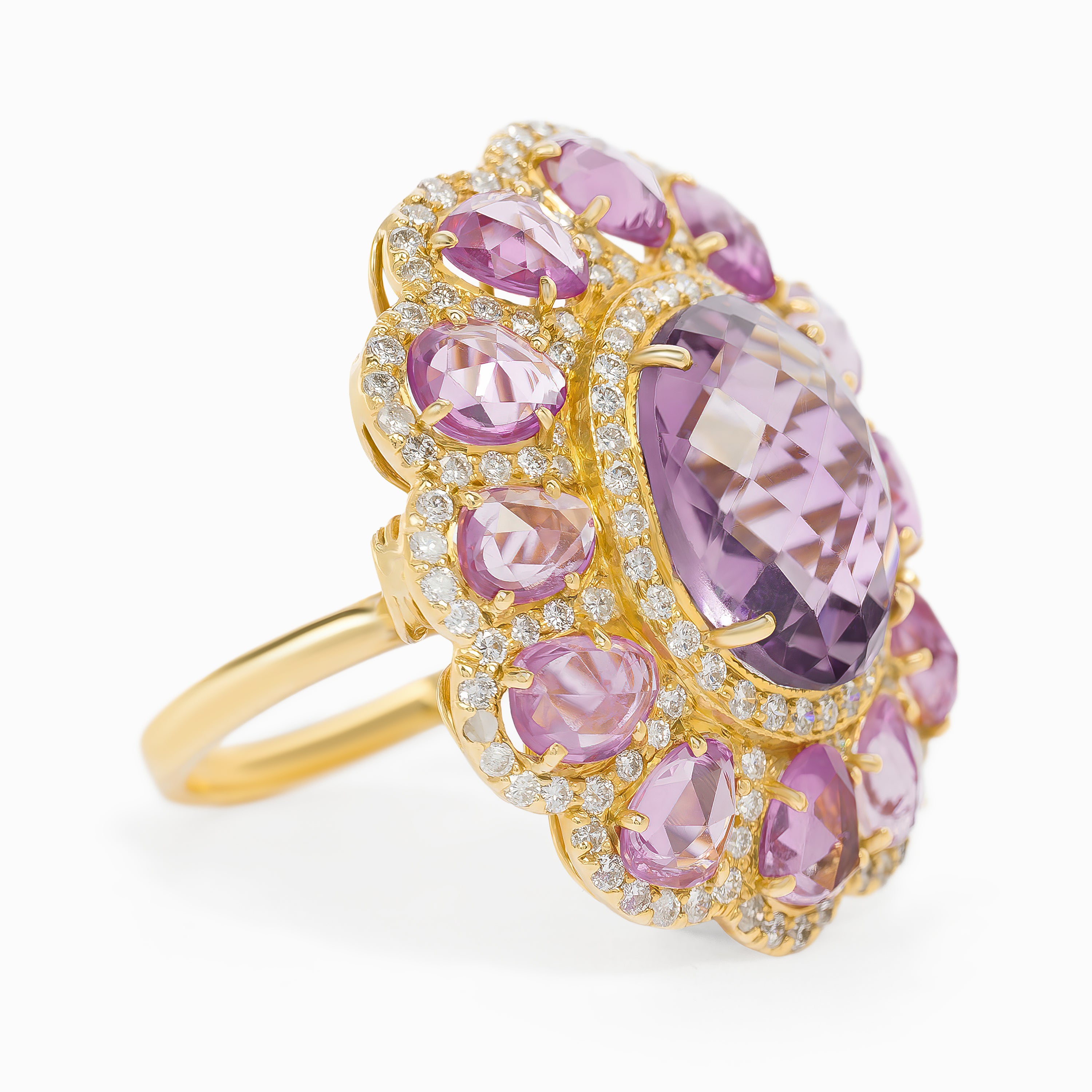 Yellow Gold Ring with Amethyst, Sapphire Stones