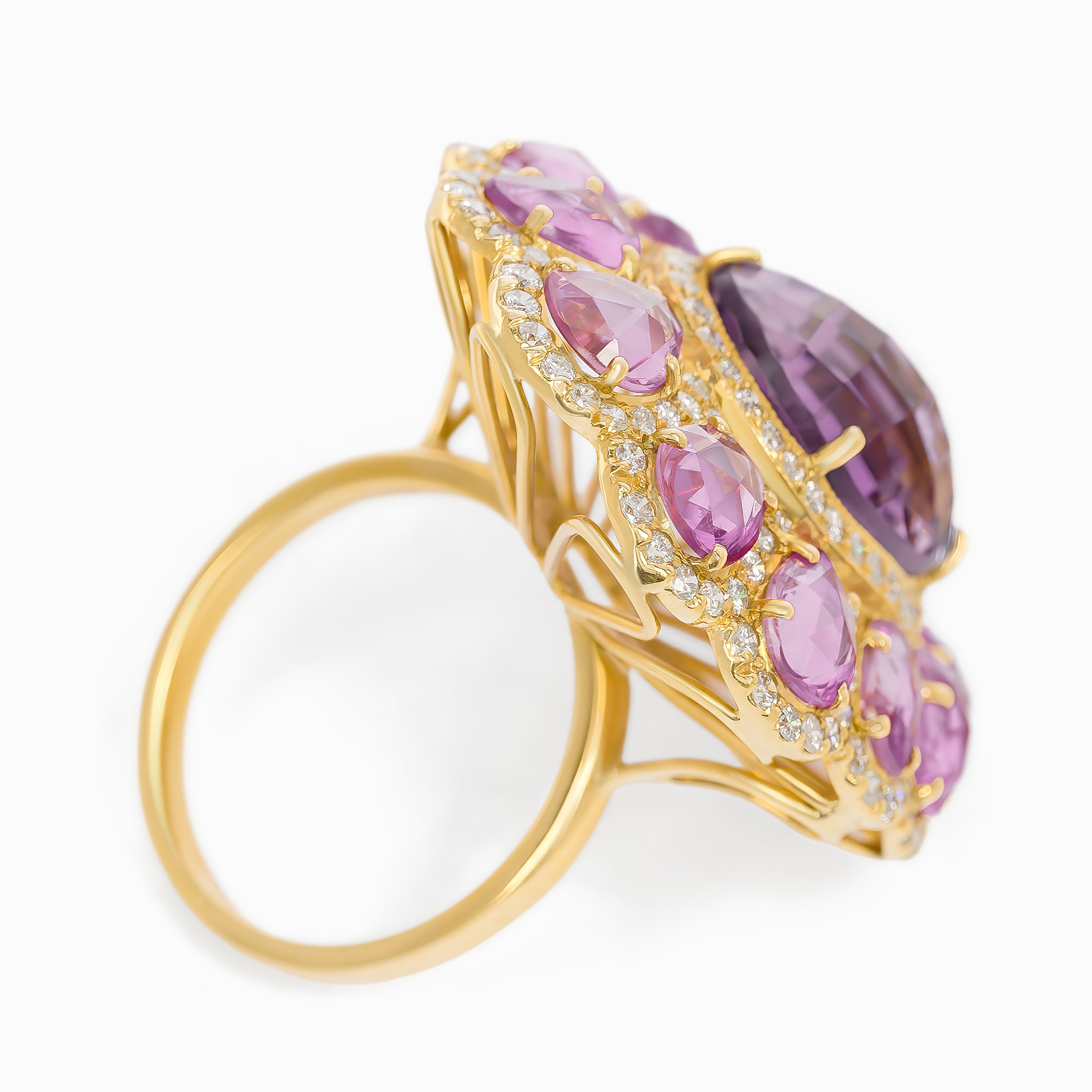 Yellow Gold Ring with Amethyst, Sapphire Stones