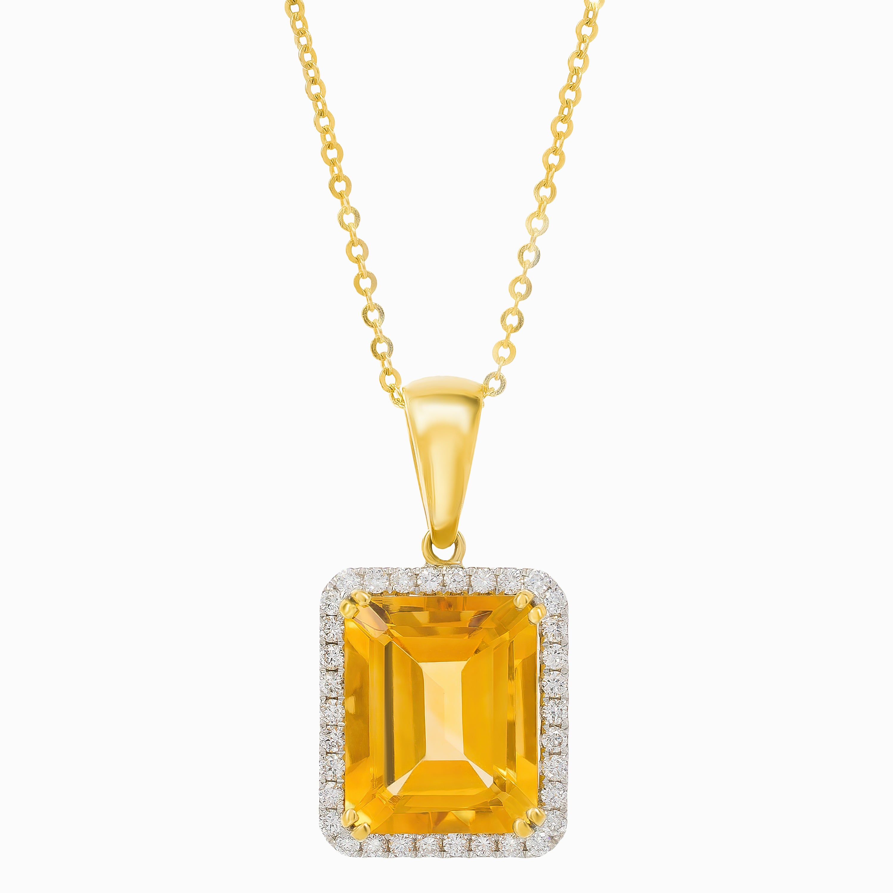 Yellow Gold Pendant Necklace with Citrine, Diamond Stones