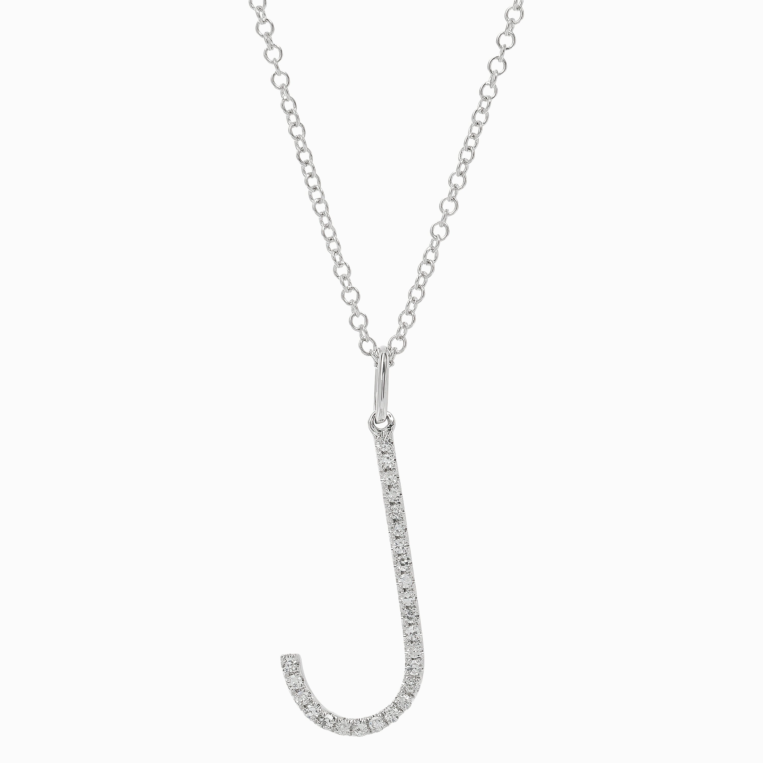 Letter J White Gold Pendant Initial Necklace with Diamond Only Stones
