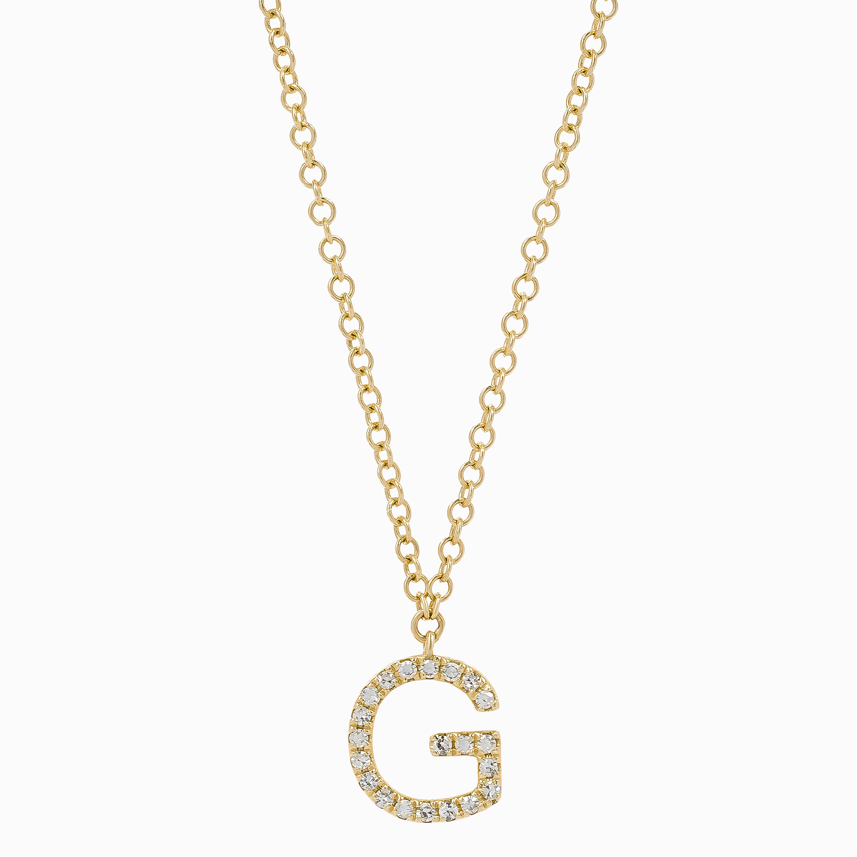 Letter G Yellow Gold Chain Pendant Initial Necklace with Diamond Only Stones