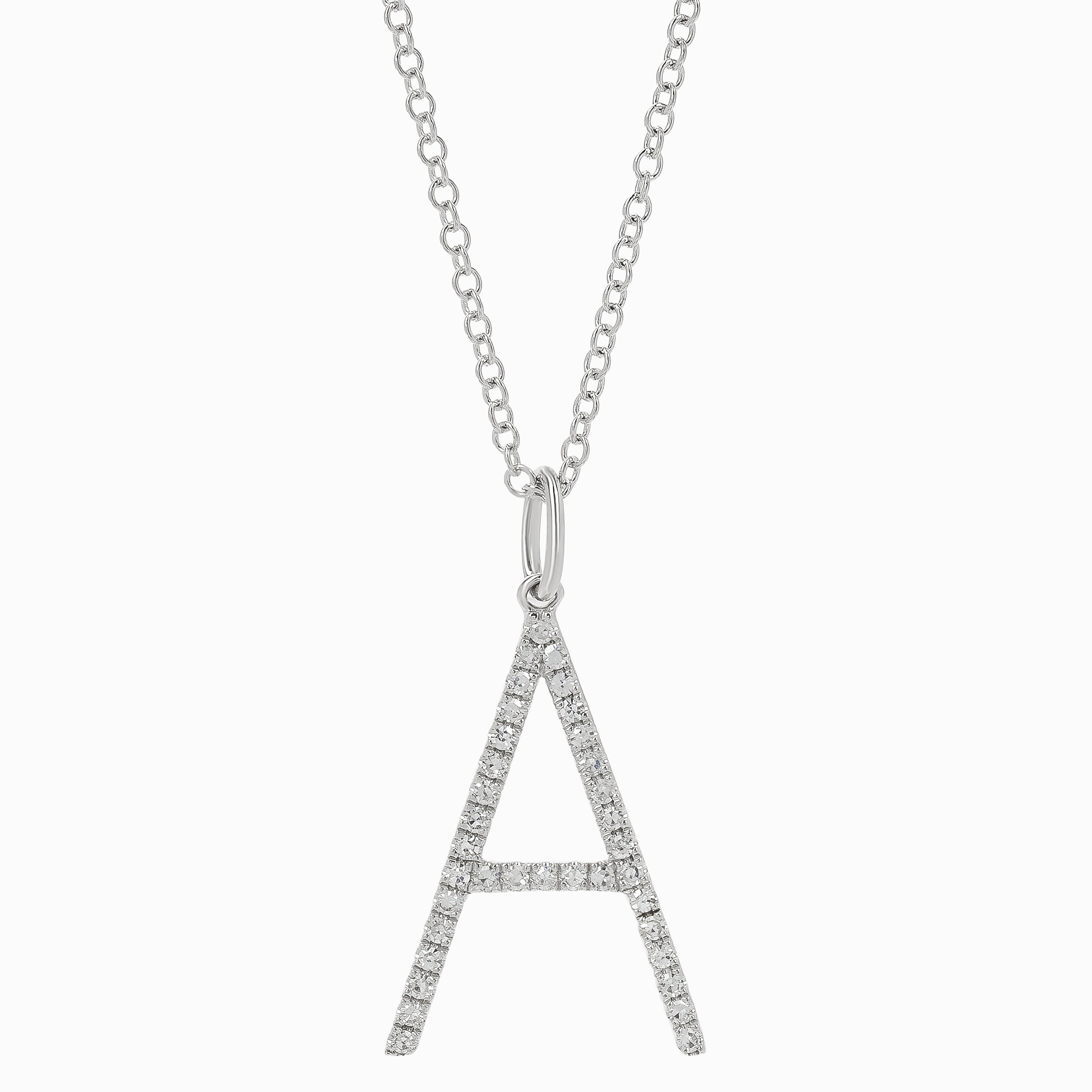 Letter A White Gold Chain Initial Necklace with Diamond Only Stones
