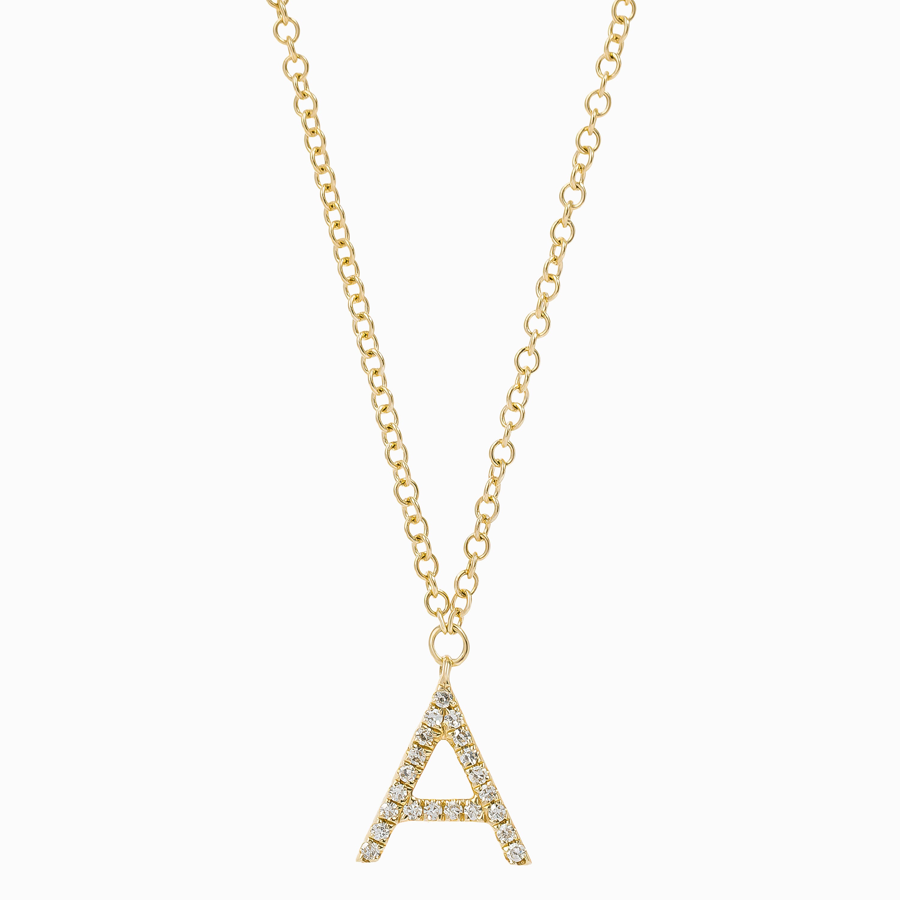 Yellow Gold Chain Initial Necklace With Diamond Stones