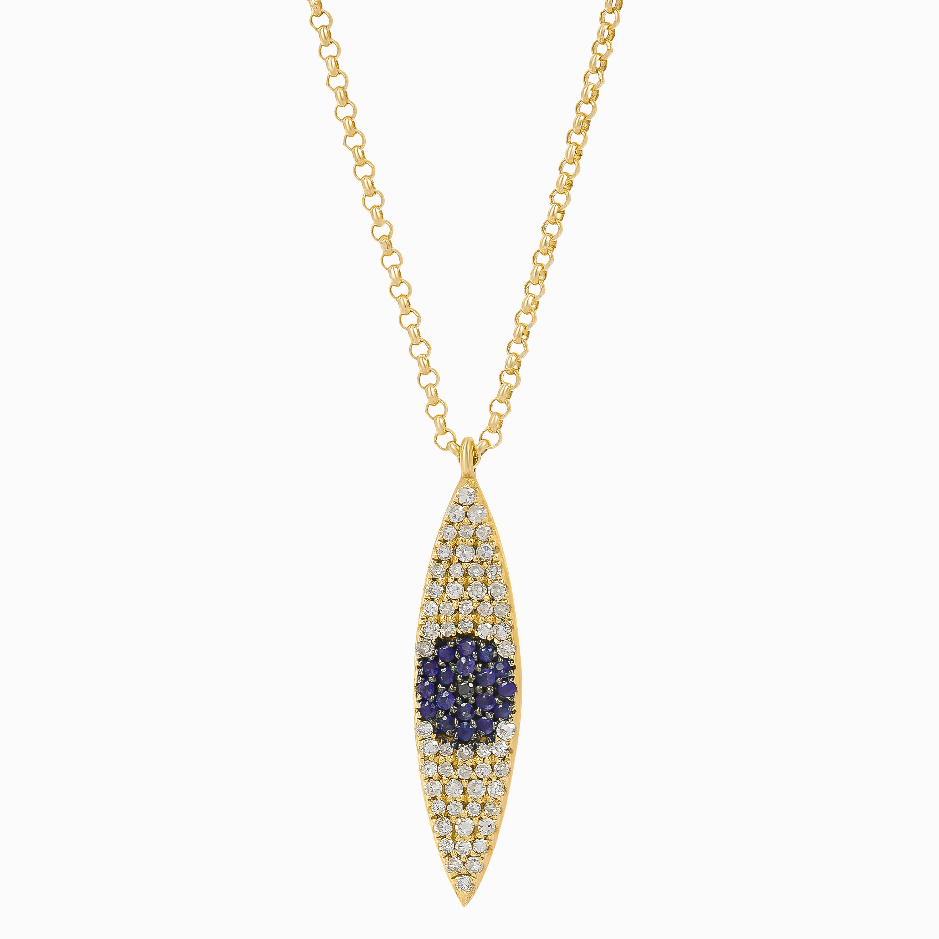 Yellow Gold Pendant Necklace with Diamond, Sapphire Stones