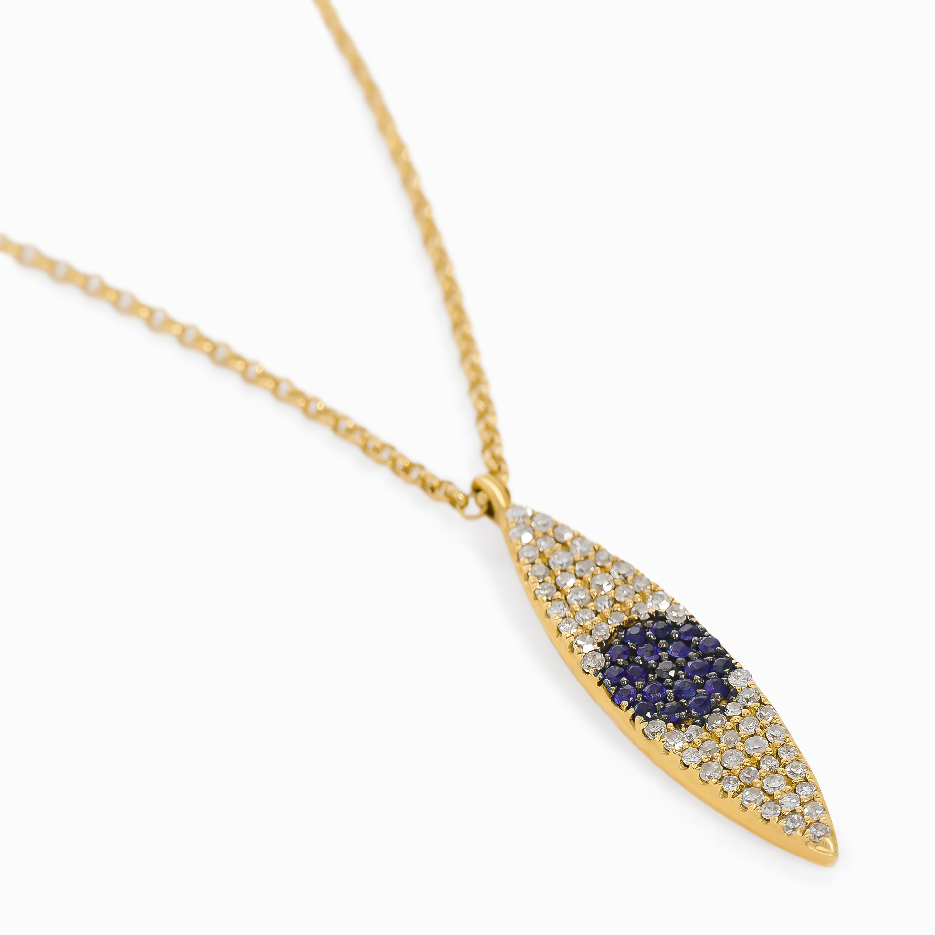 Yellow Gold Pendant Necklace with Diamond, Sapphire Stones