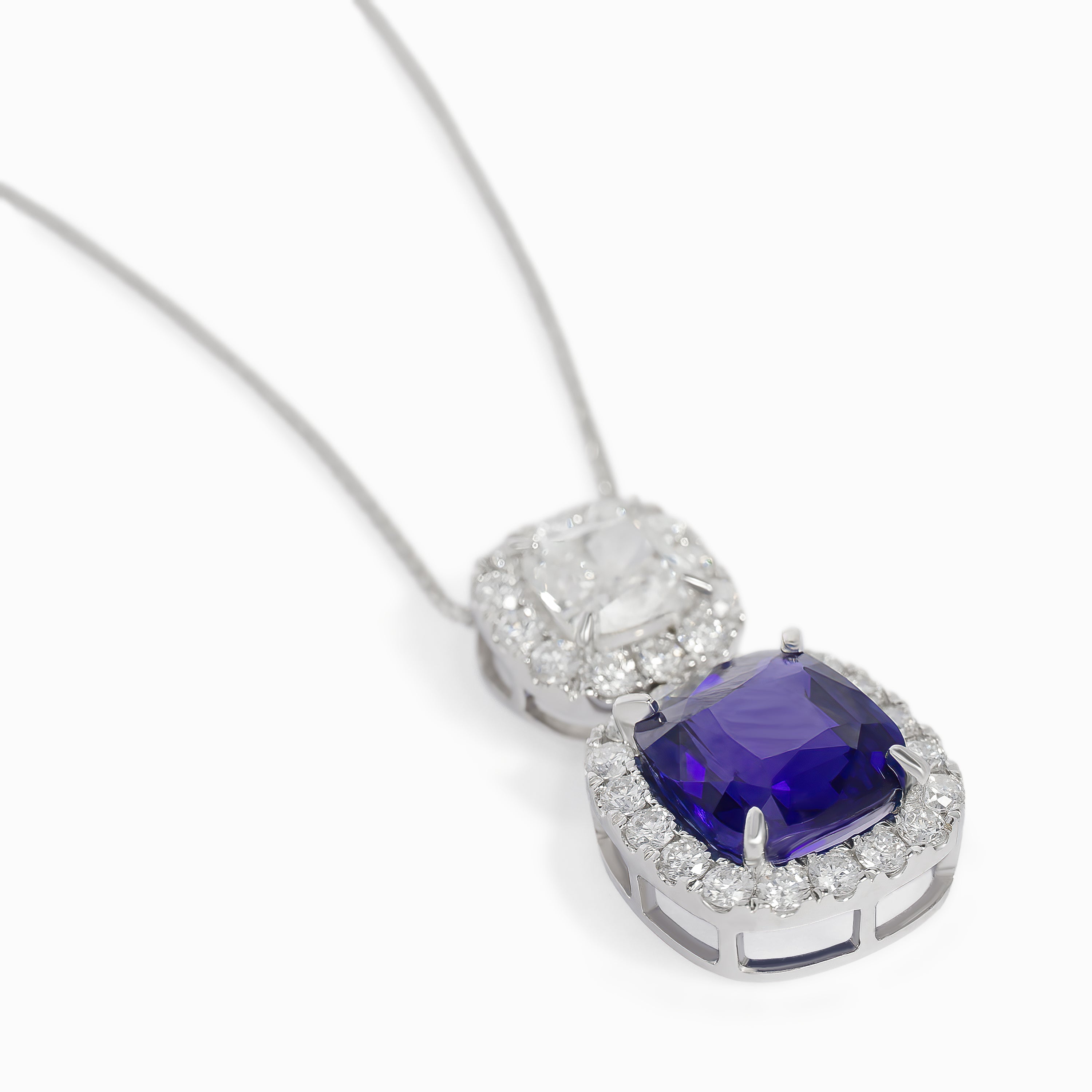 White Gold Pendant Necklace with Diamond, Sapphire Stones