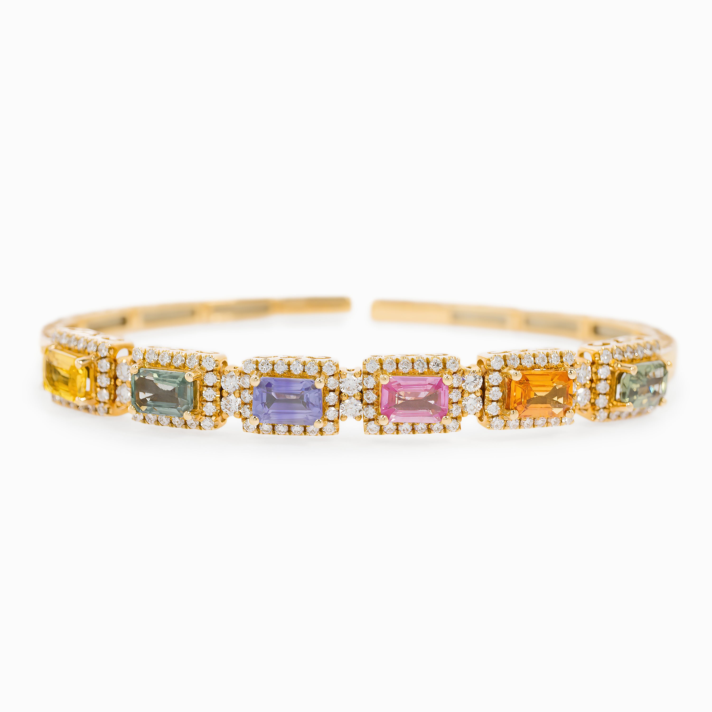 Rose Gold Bangle Bracelet with Diamond, Sapphire Stones