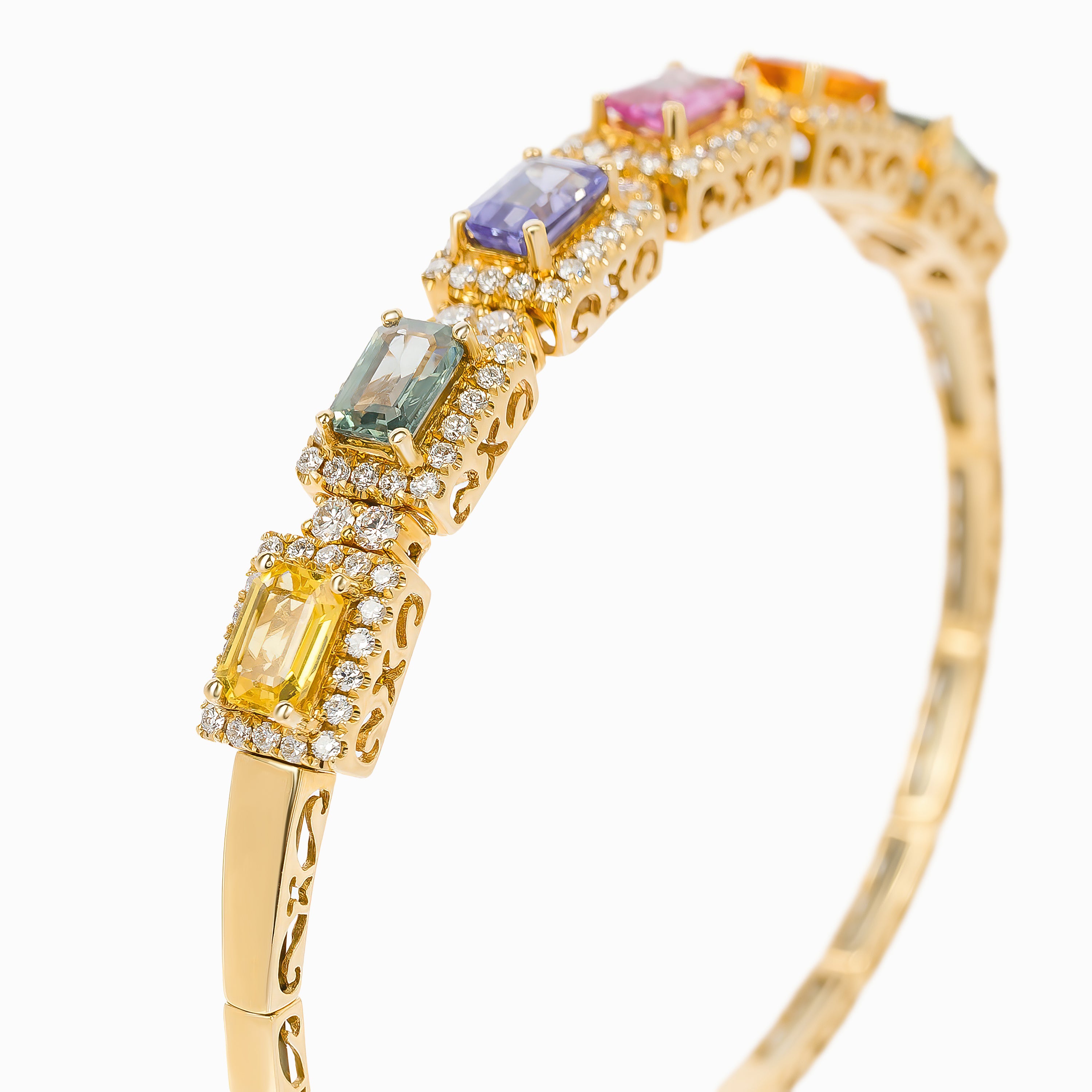 Rose Gold Bangle Bracelet with Diamond, Sapphire Stones