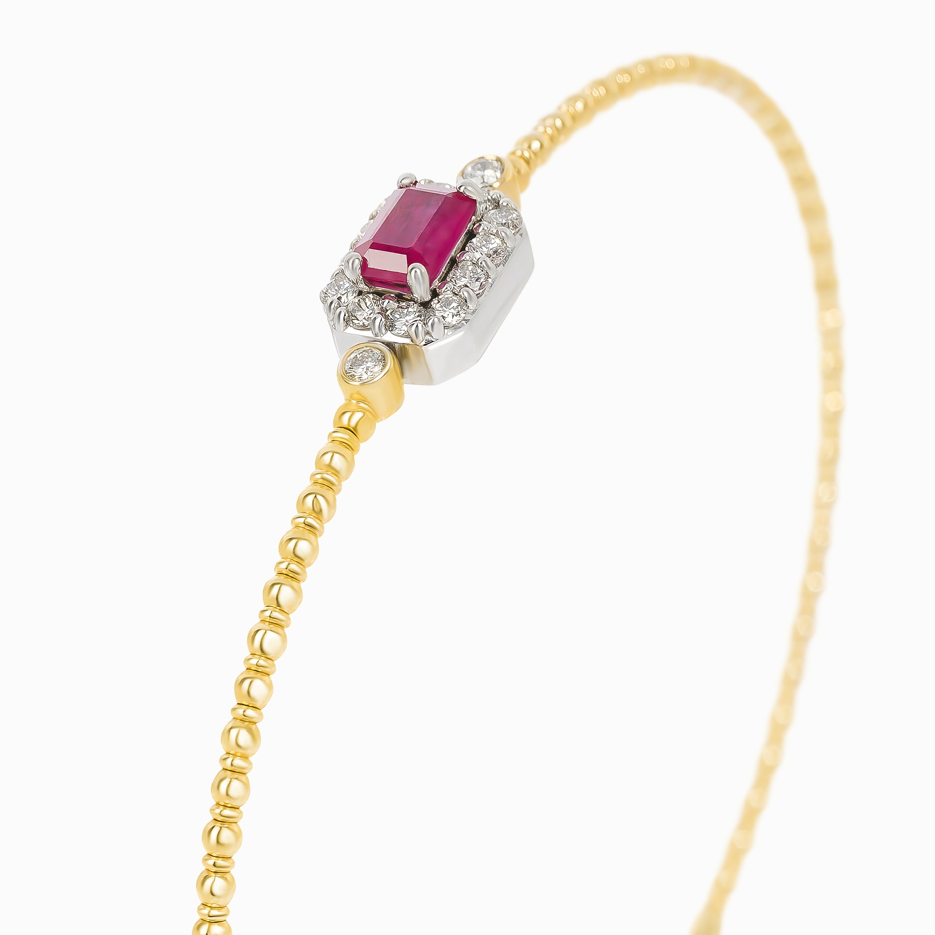 Yellow Gold Bangle Bracelet with Diamond, Ruby Stones
