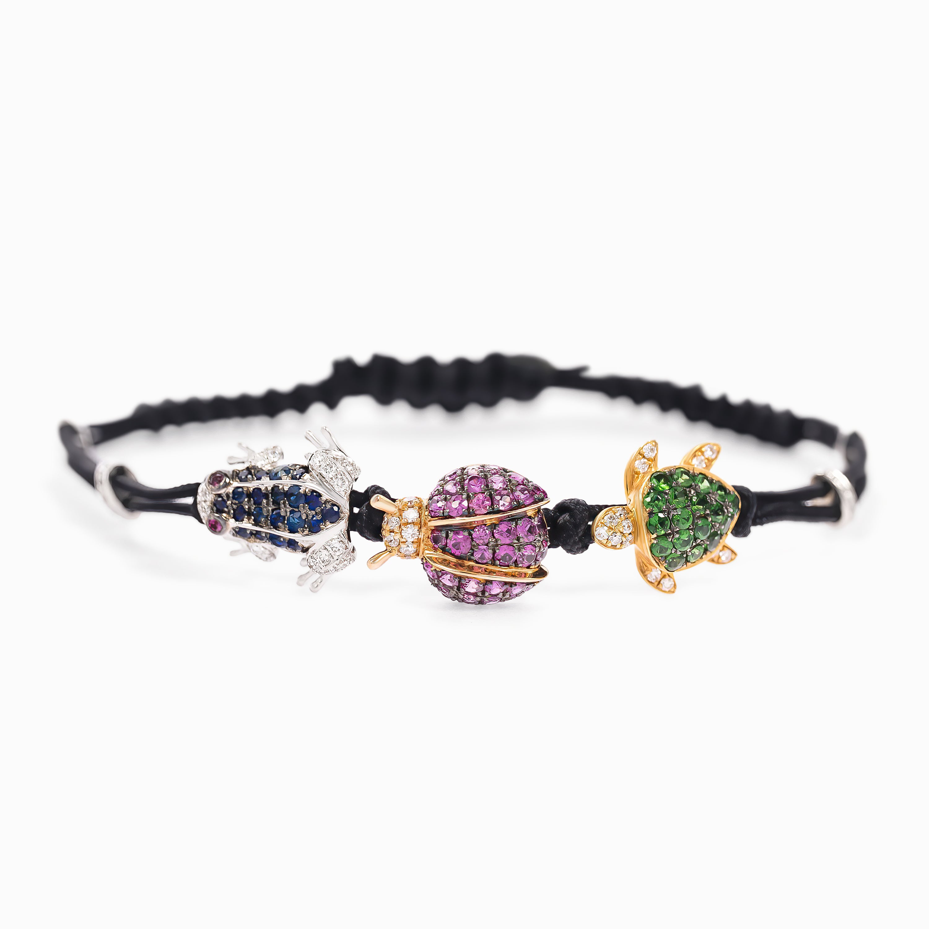 White Gold Band Bracelet with Amethyst, Diamond, Emerald, Ruby, Sapphire Stones