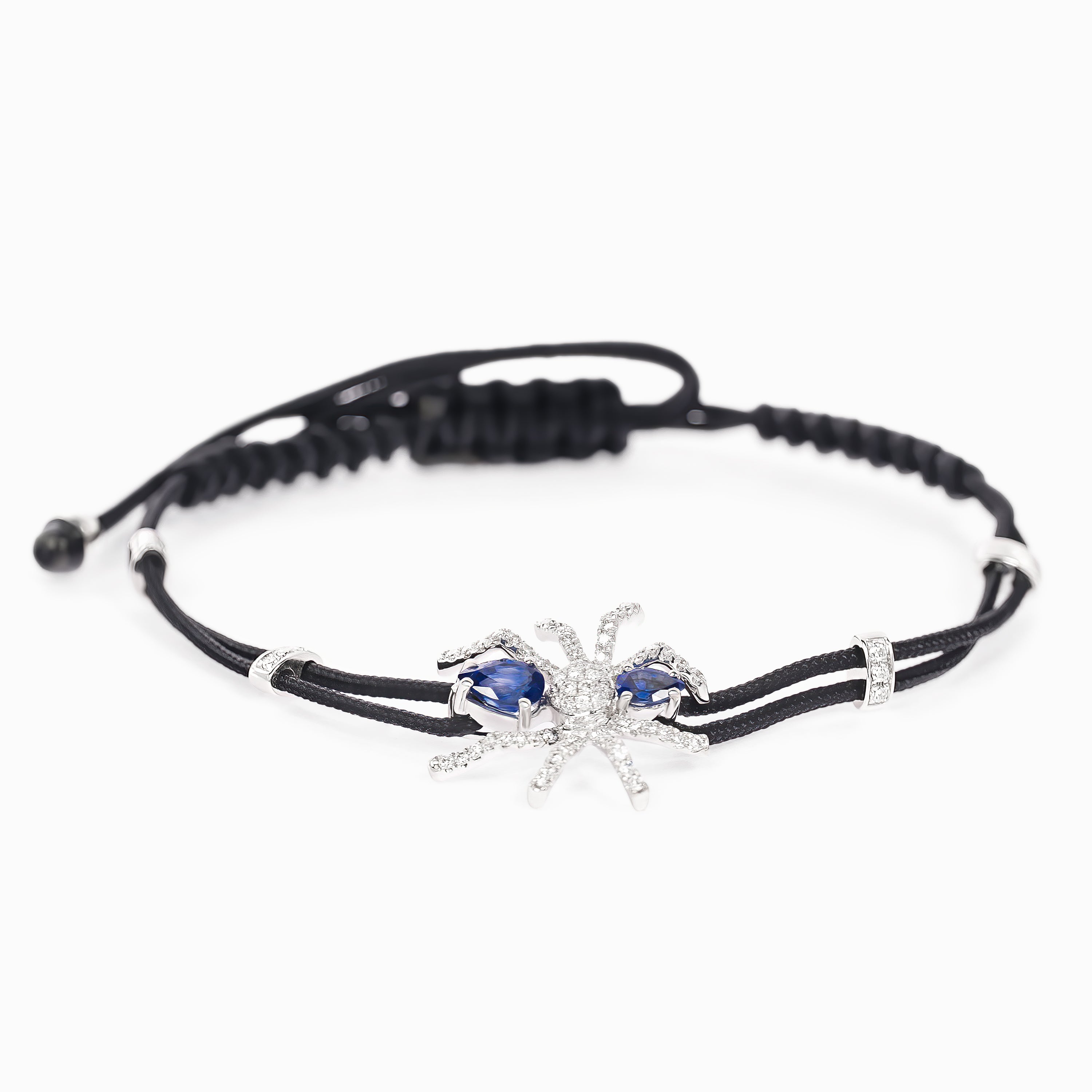 White Gold Band Bracelet with Diamond, Sapphire Stones