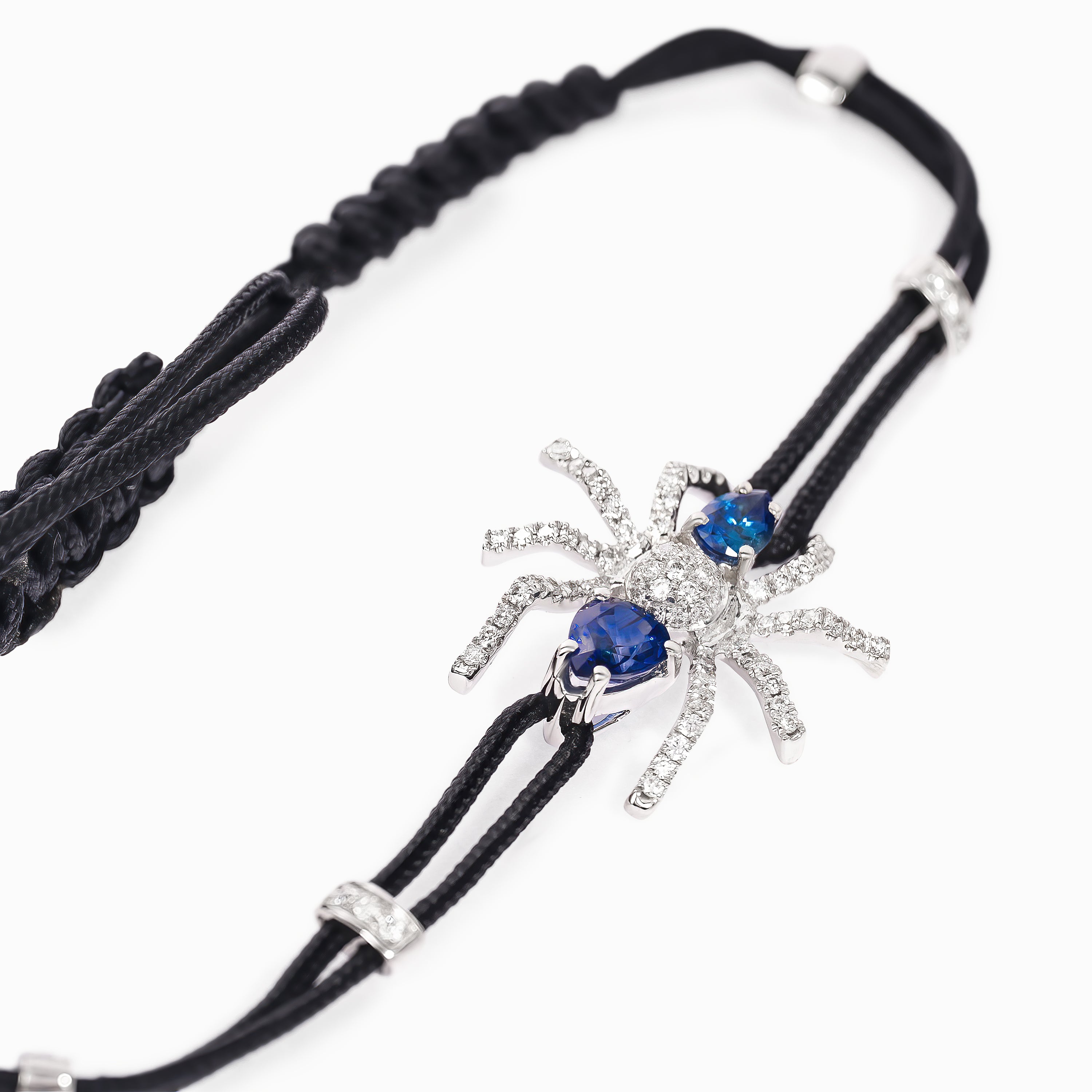 White Gold Band Bracelet with Diamond, Sapphire Stones