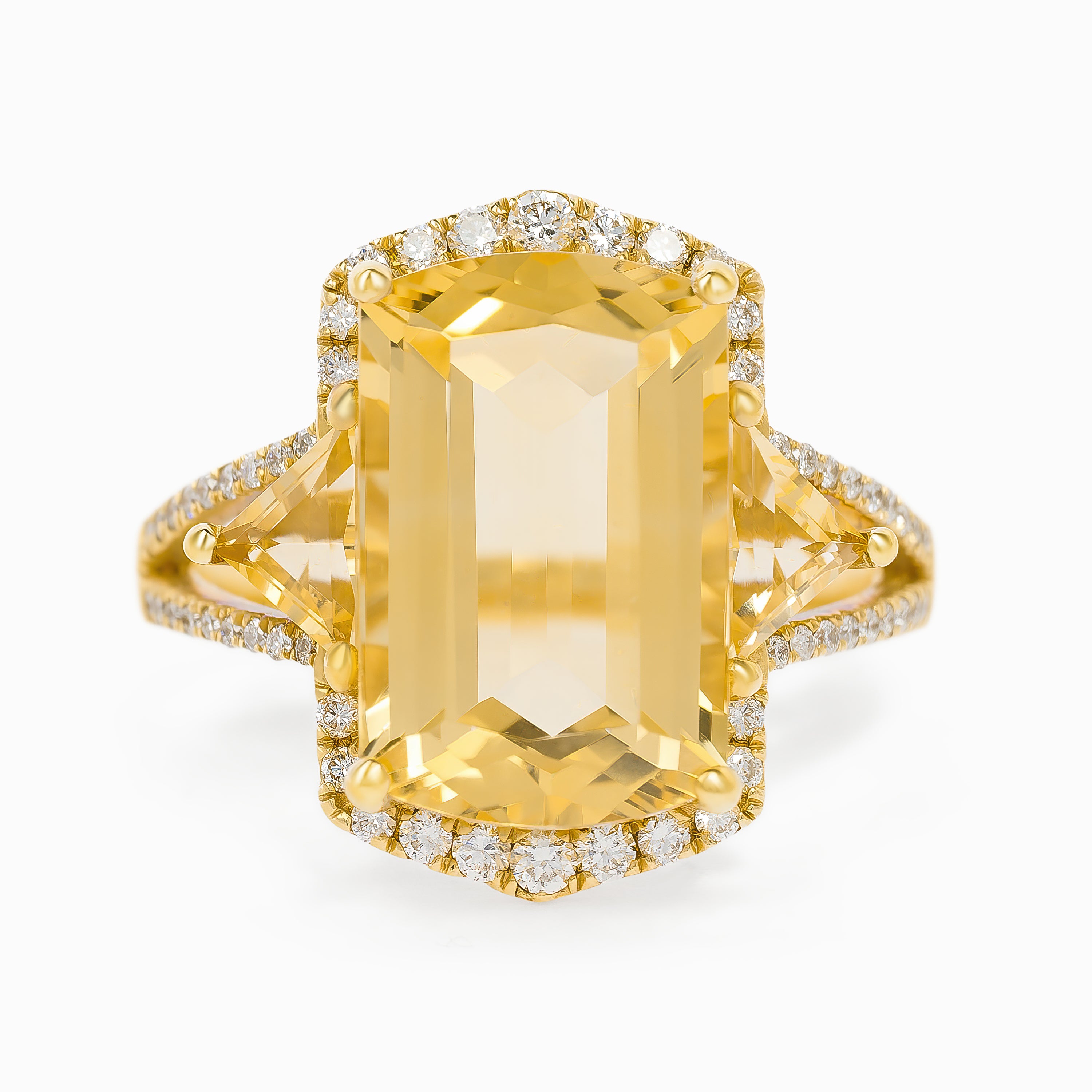 Yellow Gold Ring with Citrine, Diamond Stones