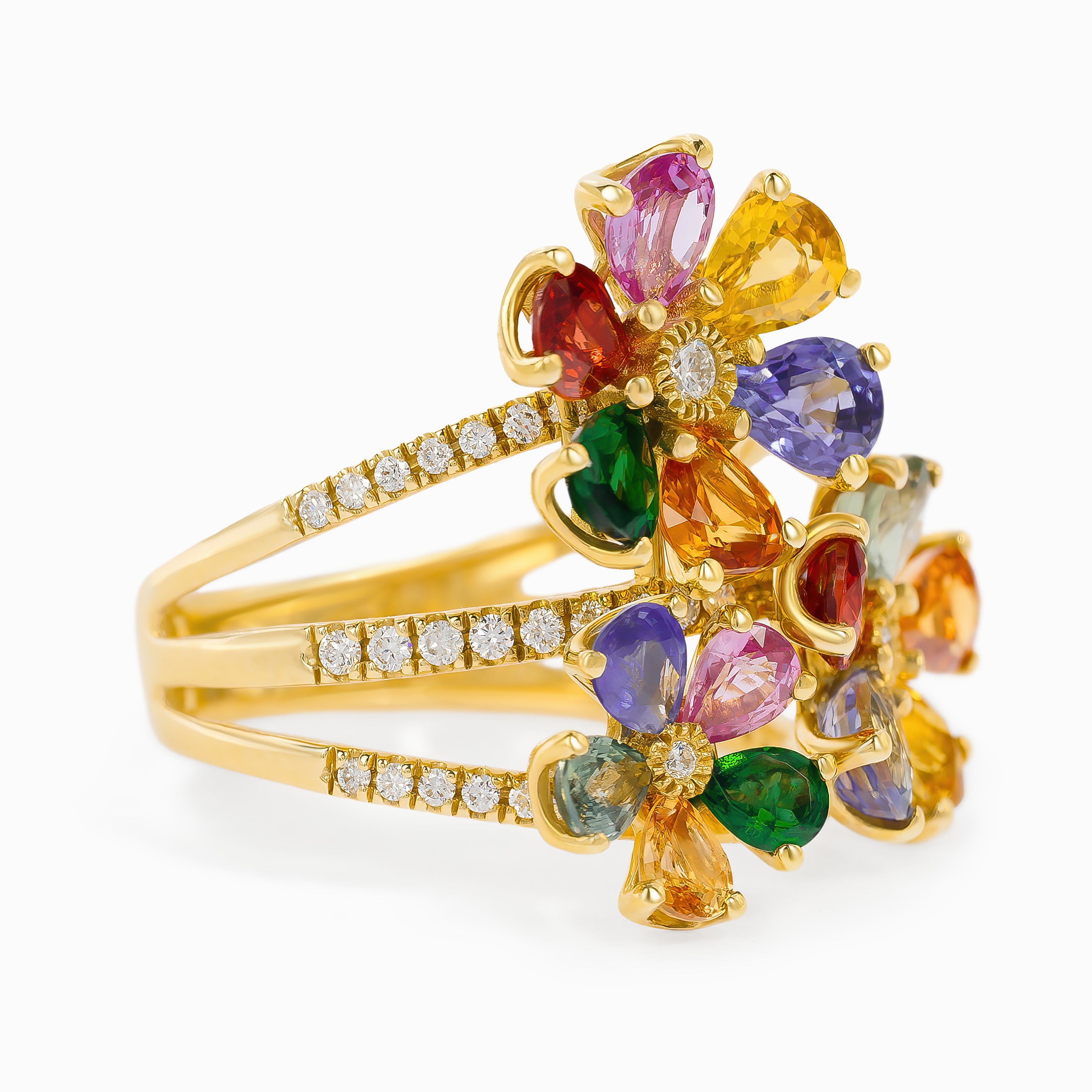 Yellow Gold Ring with Diamond, Sapphire Stones