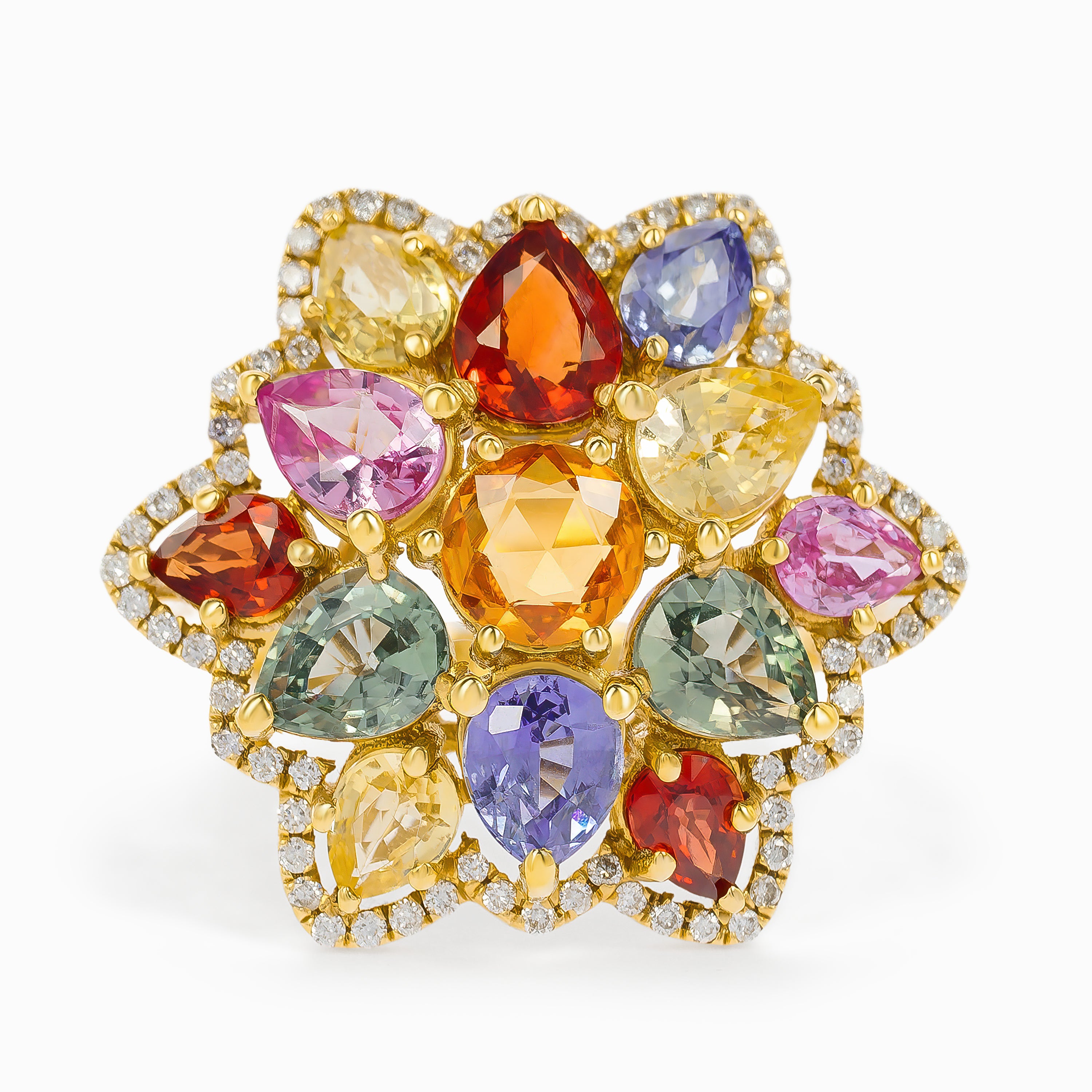 Yellow Gold Ring with Diamond, Sapphire Stones