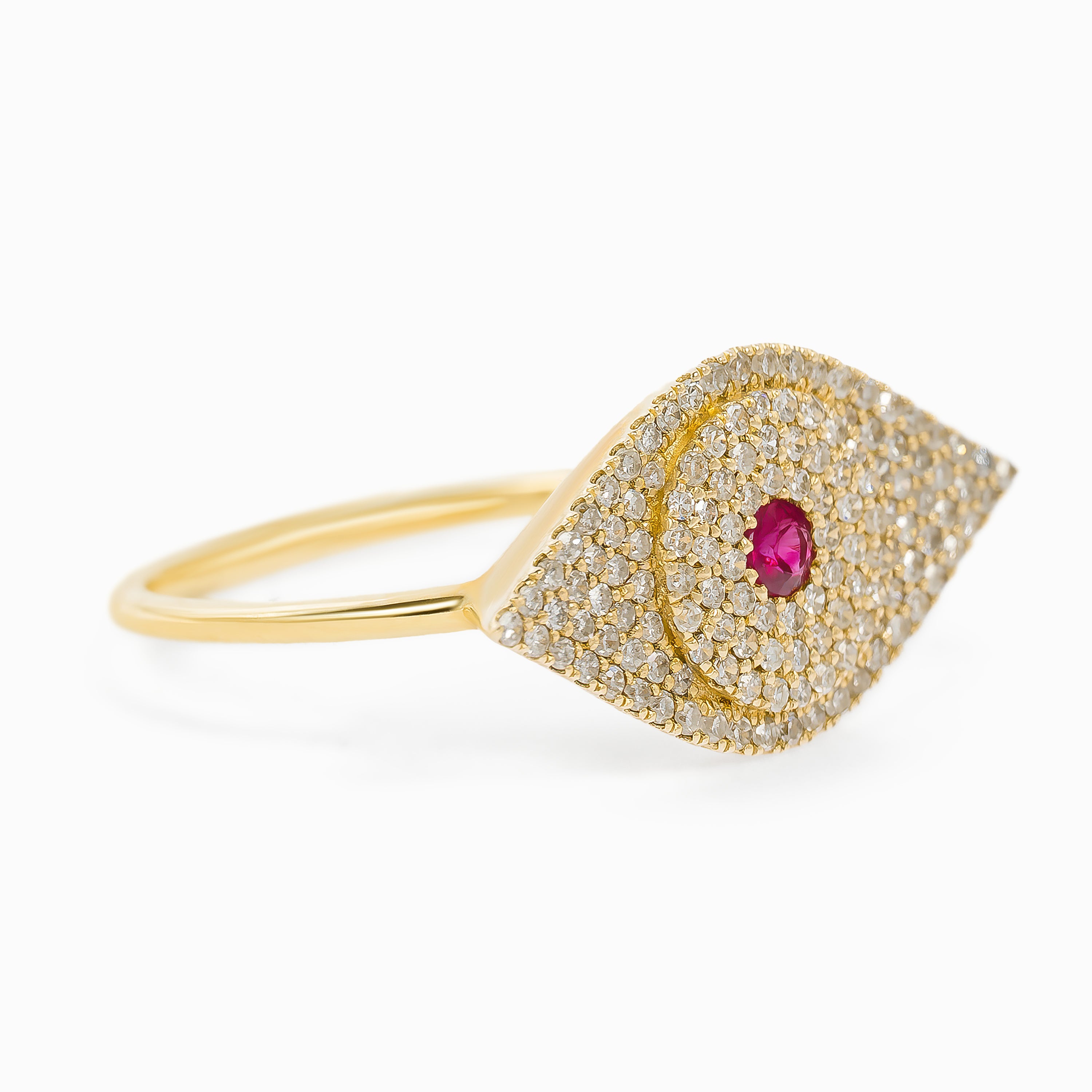 Yellow Gold Ring with Diamond, Ruby Stones