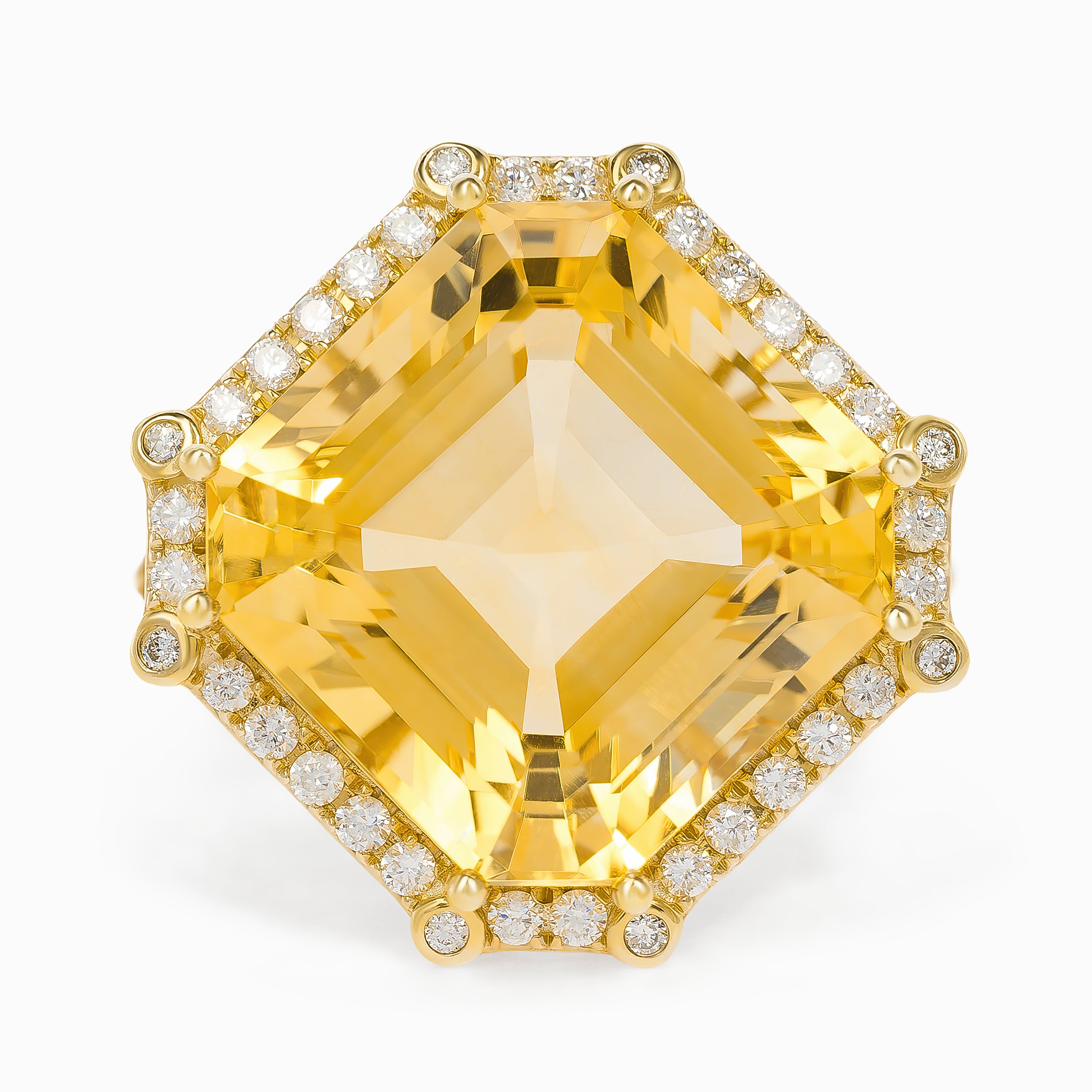 Yellow Gold Ring with Citrine, Diamond Stones
