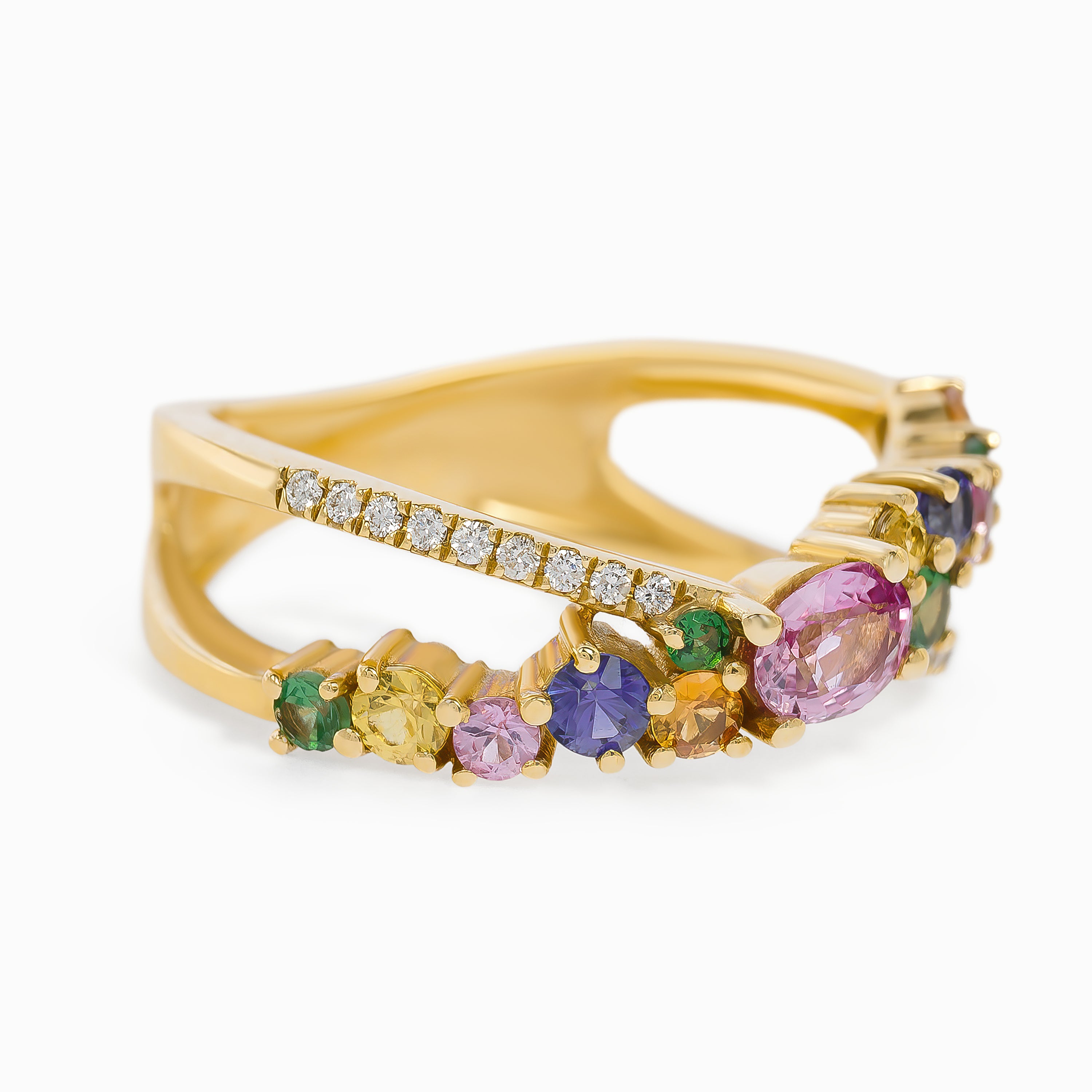 Yellow Gold Ring with Diamond, Sapphire Stones