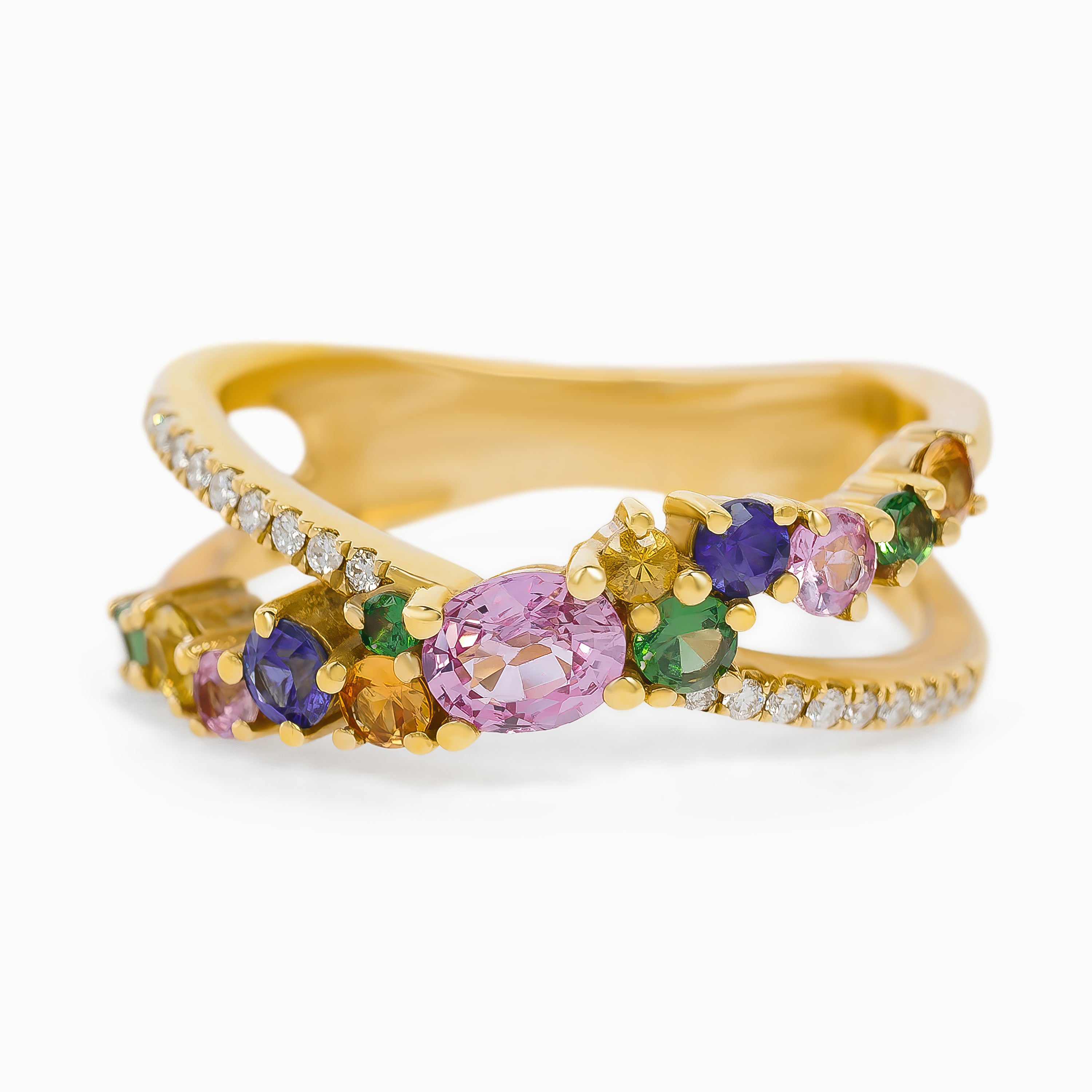 Yellow Gold Ring with Diamond, Sapphire Stones