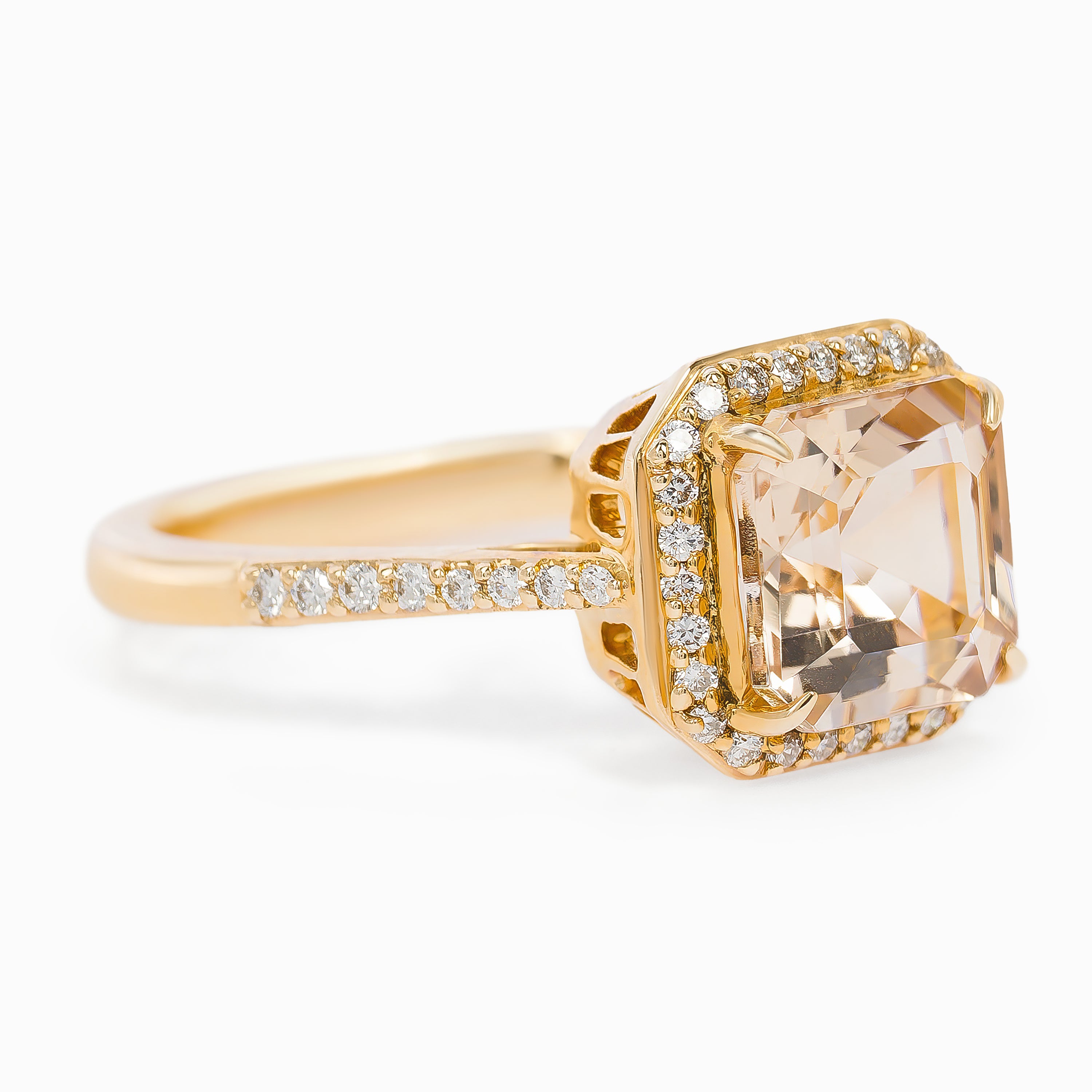 Rose Gold Ring with Diamond, Morganite Stones