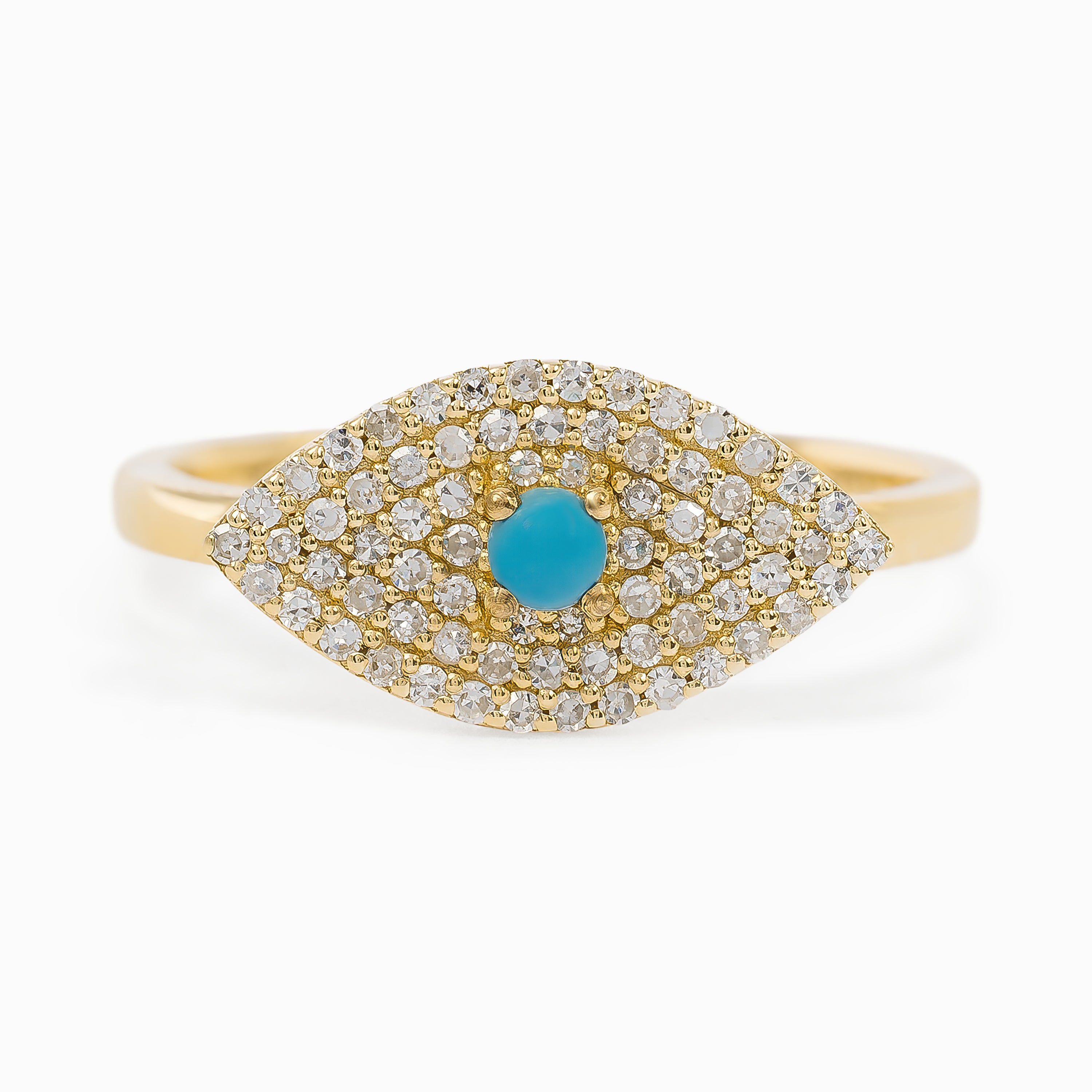 Yellow Gold Ring with Diamond, Turquoise Stones