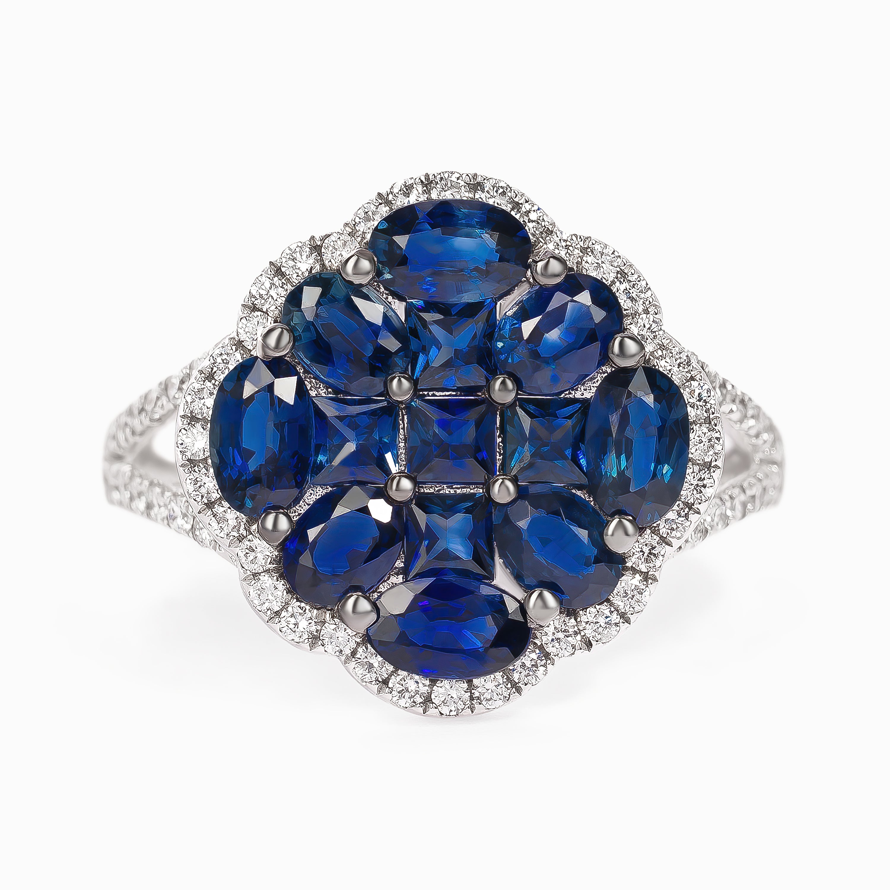 White Gold Ring with Diamond, Sapphire Stones