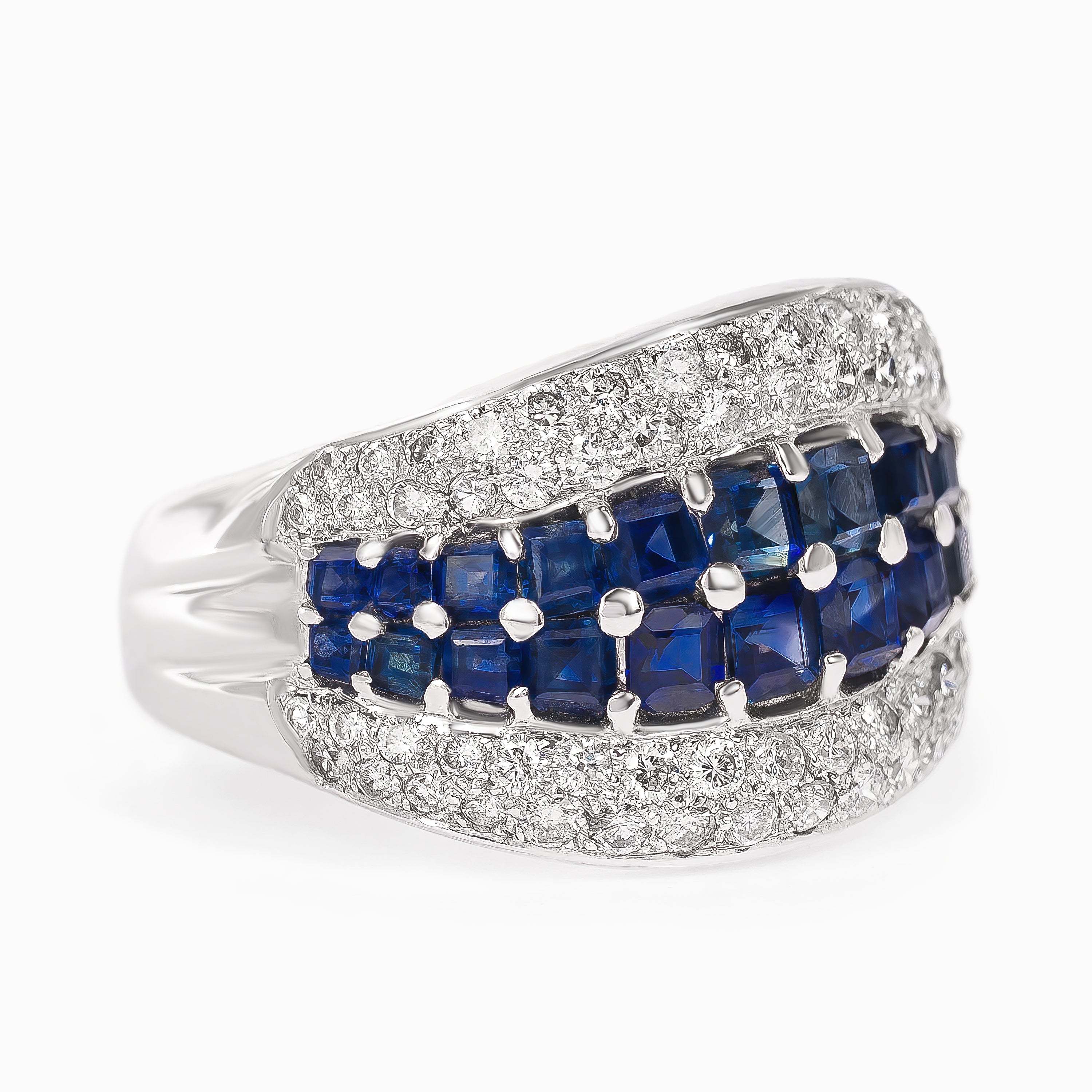 White Gold Ring with Diamond, Sapphire Stones