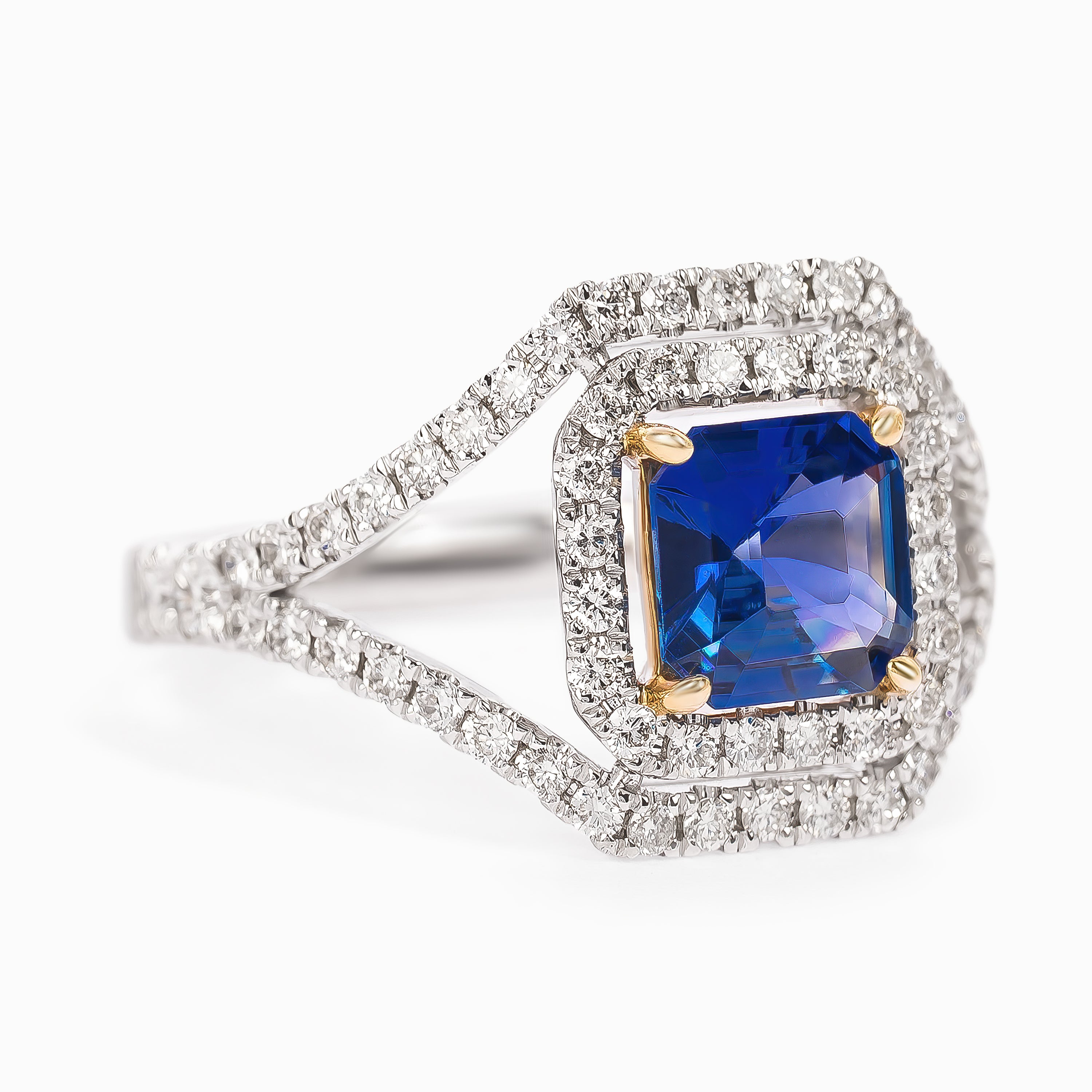 White Gold Ring with Diamond, Sapphire Stones