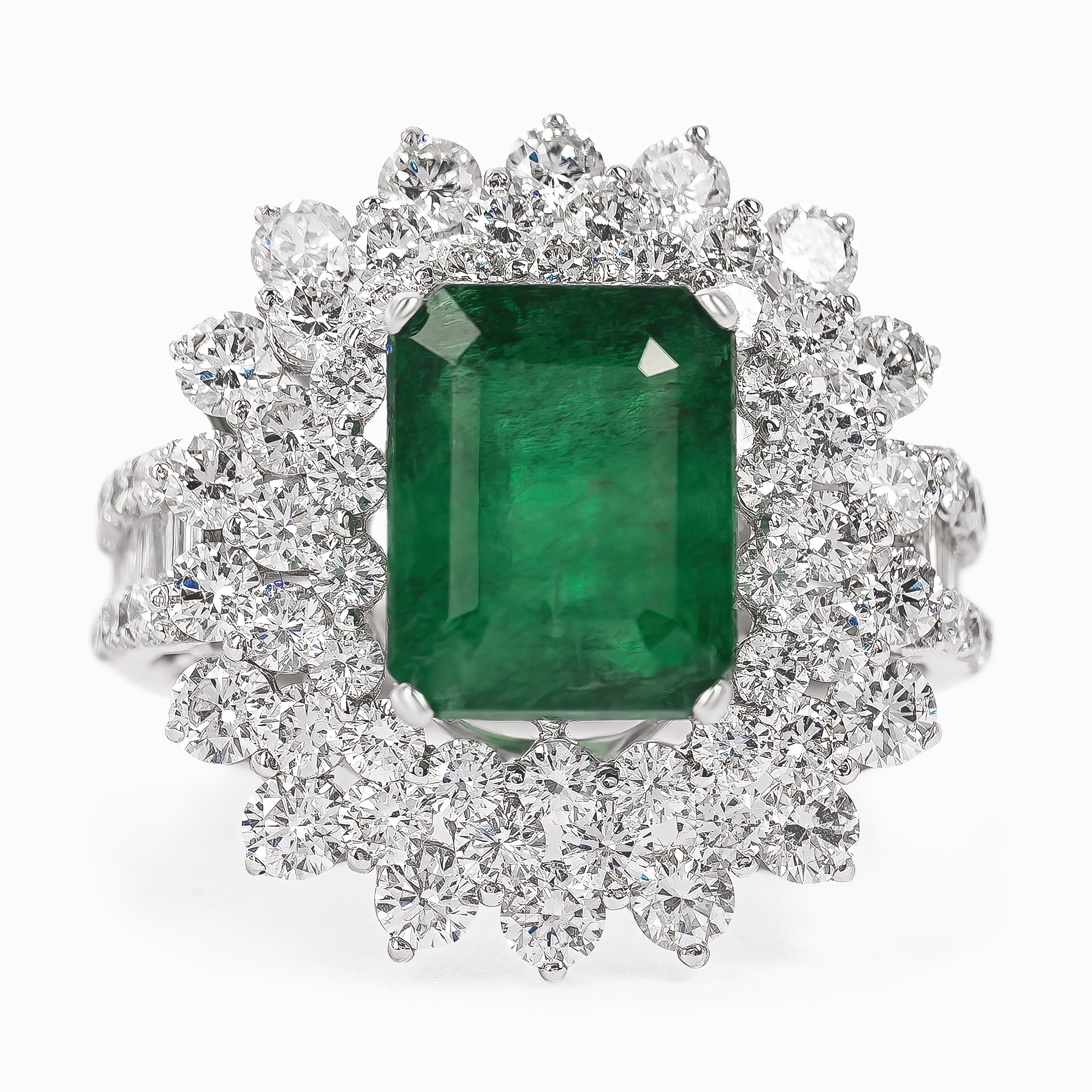 White Gold Ring with Diamond, Emerald Stones