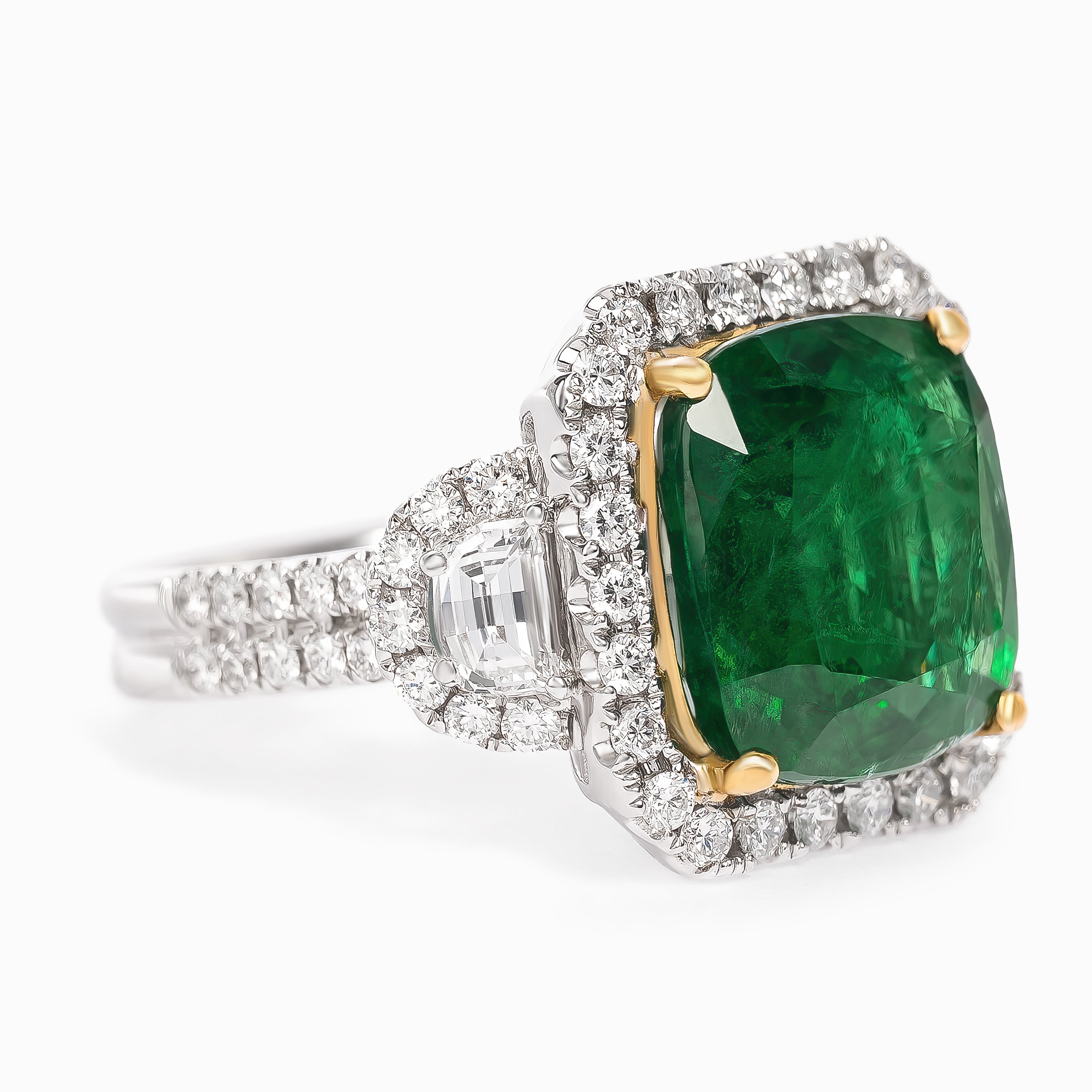 White Gold Ring with Diamond, Emerald Stones
